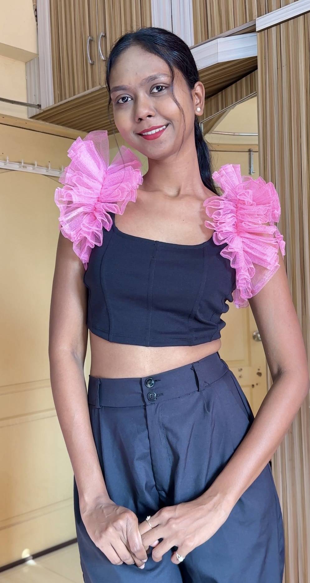Baby Pink Net Ruffle Sleeves