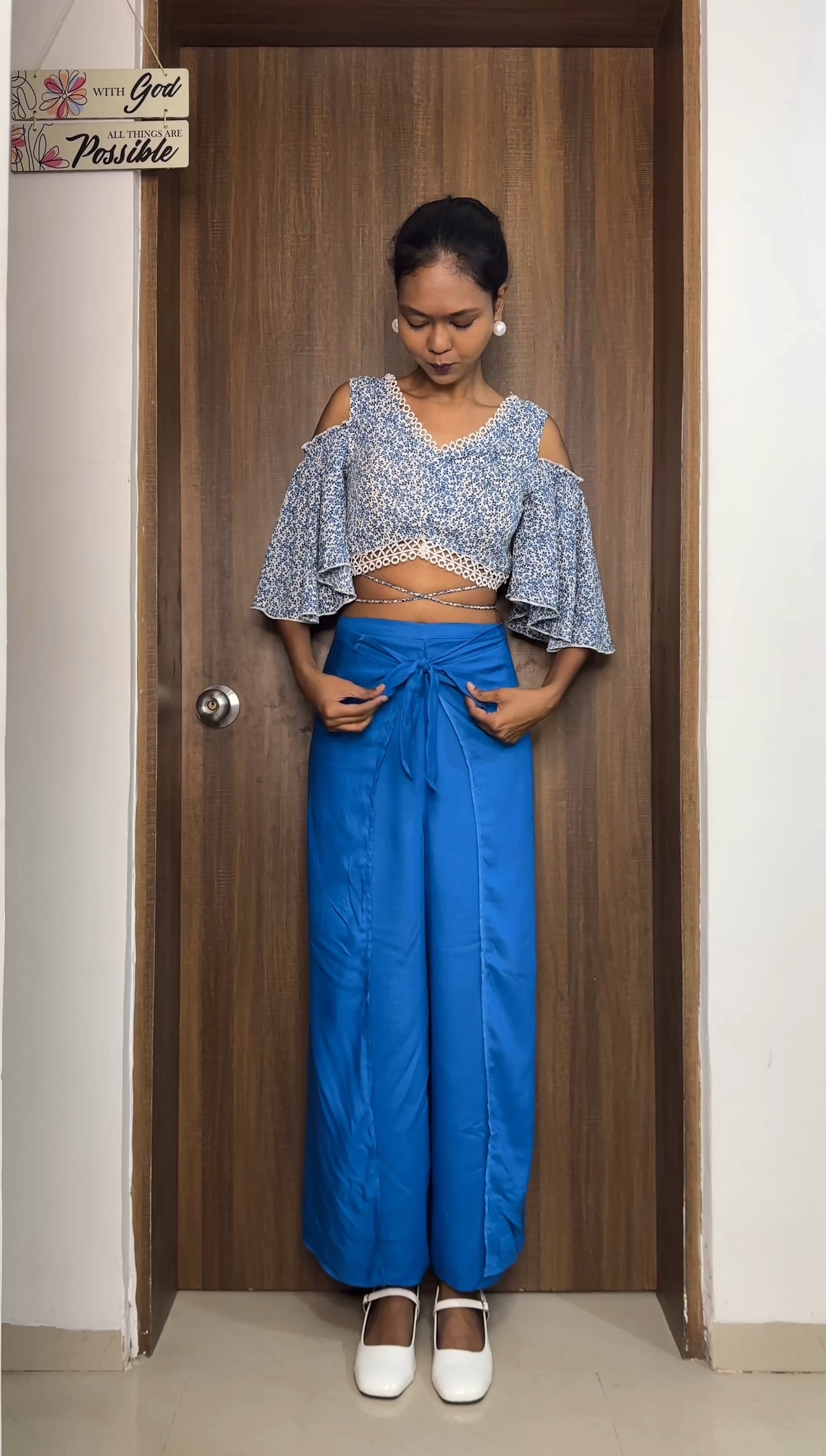 Blue Rayon Wrap Pants