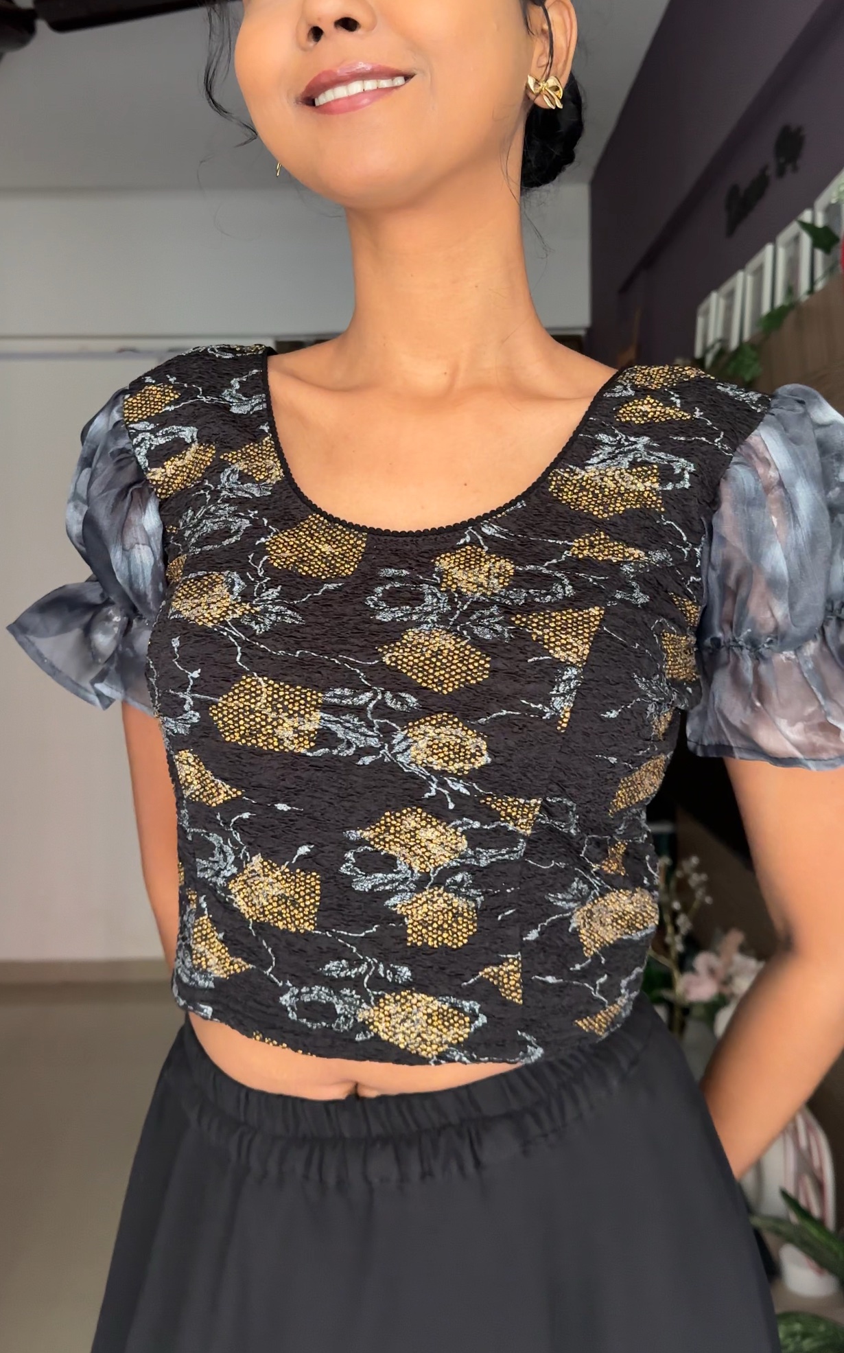 Black puff sleeves Blouse