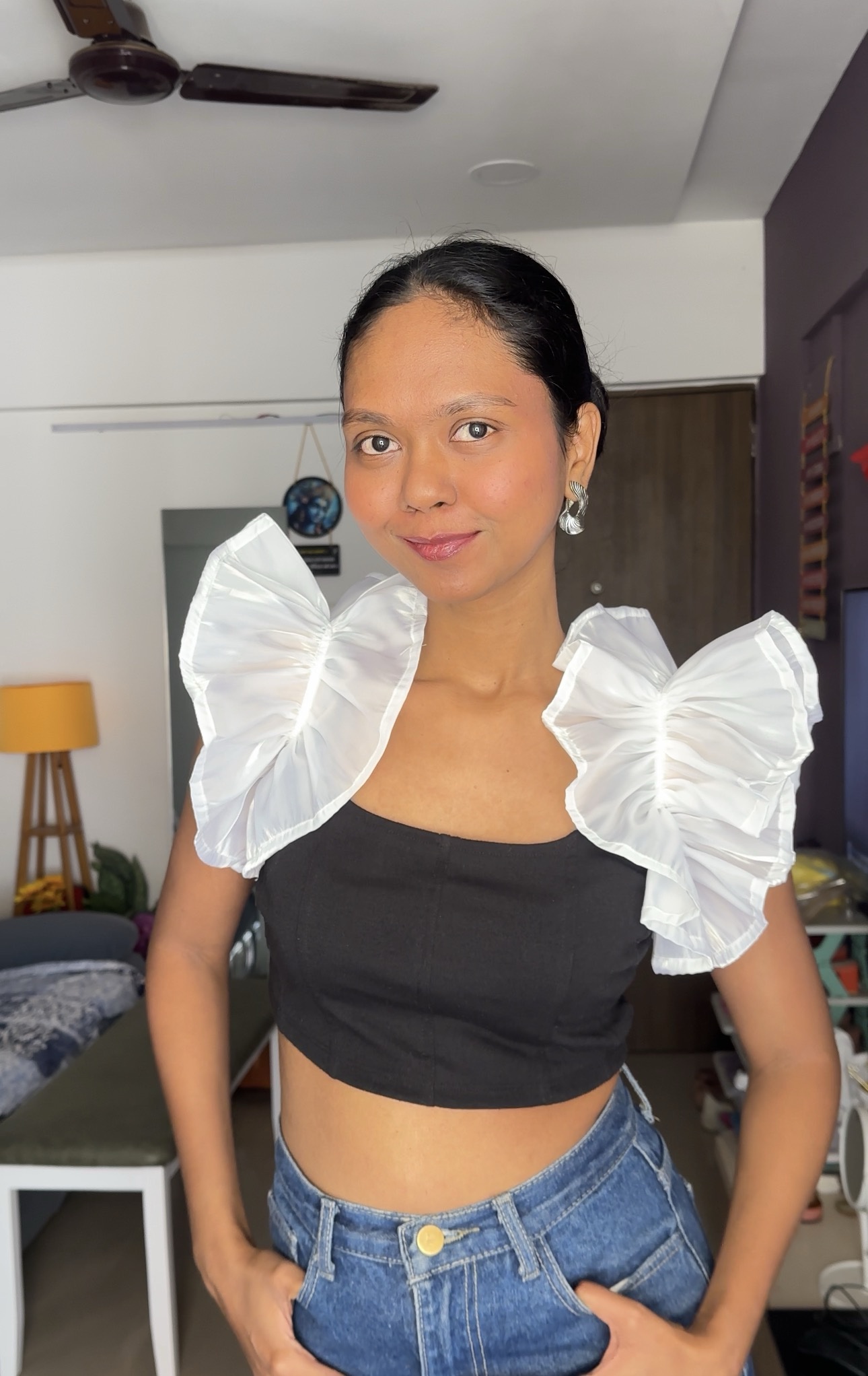 White organza ruffle sleeves