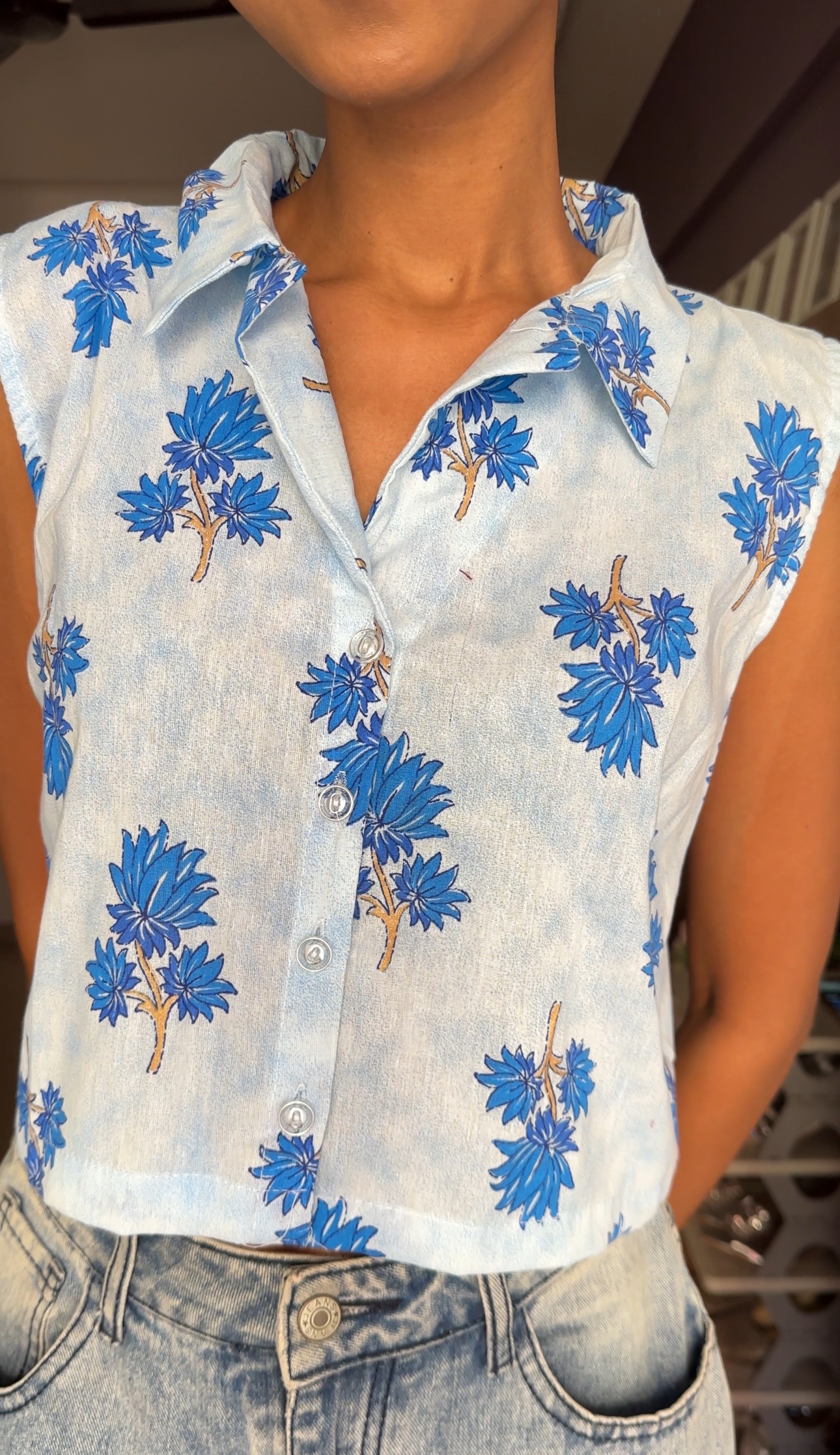Baby Blue Cotton Waistcoat