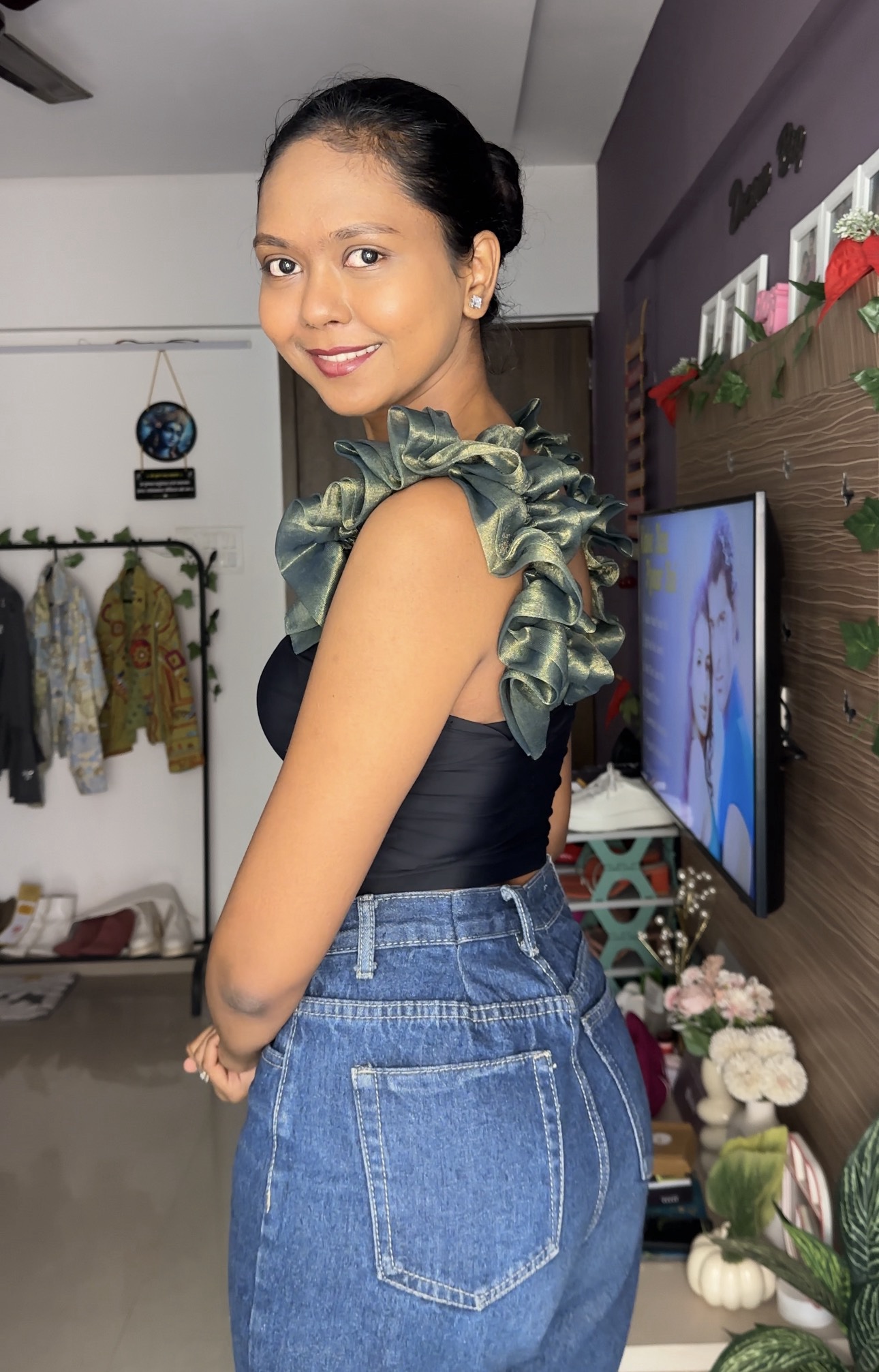 Green Glitter Ruffle Detachable Bra Straps Sleeves