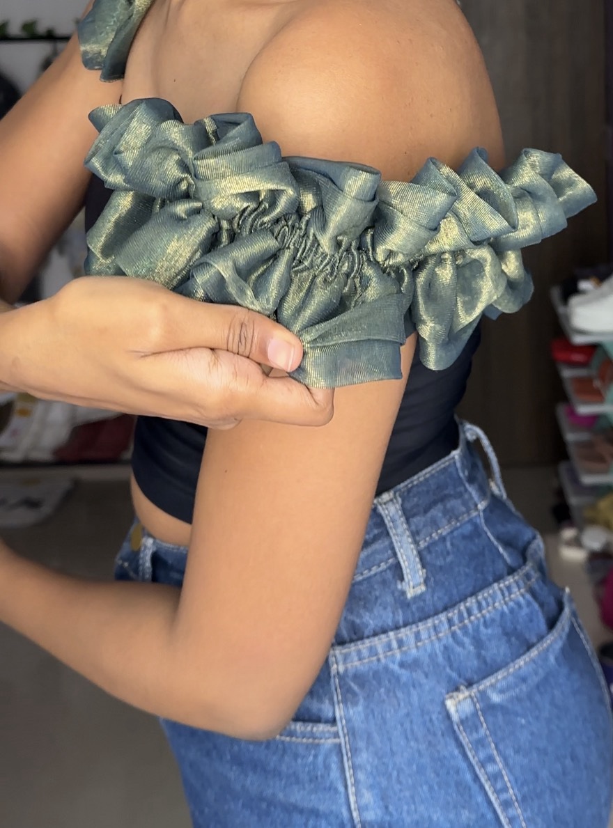 Green Glitter Ruffle Detachable Bra Straps Sleeves