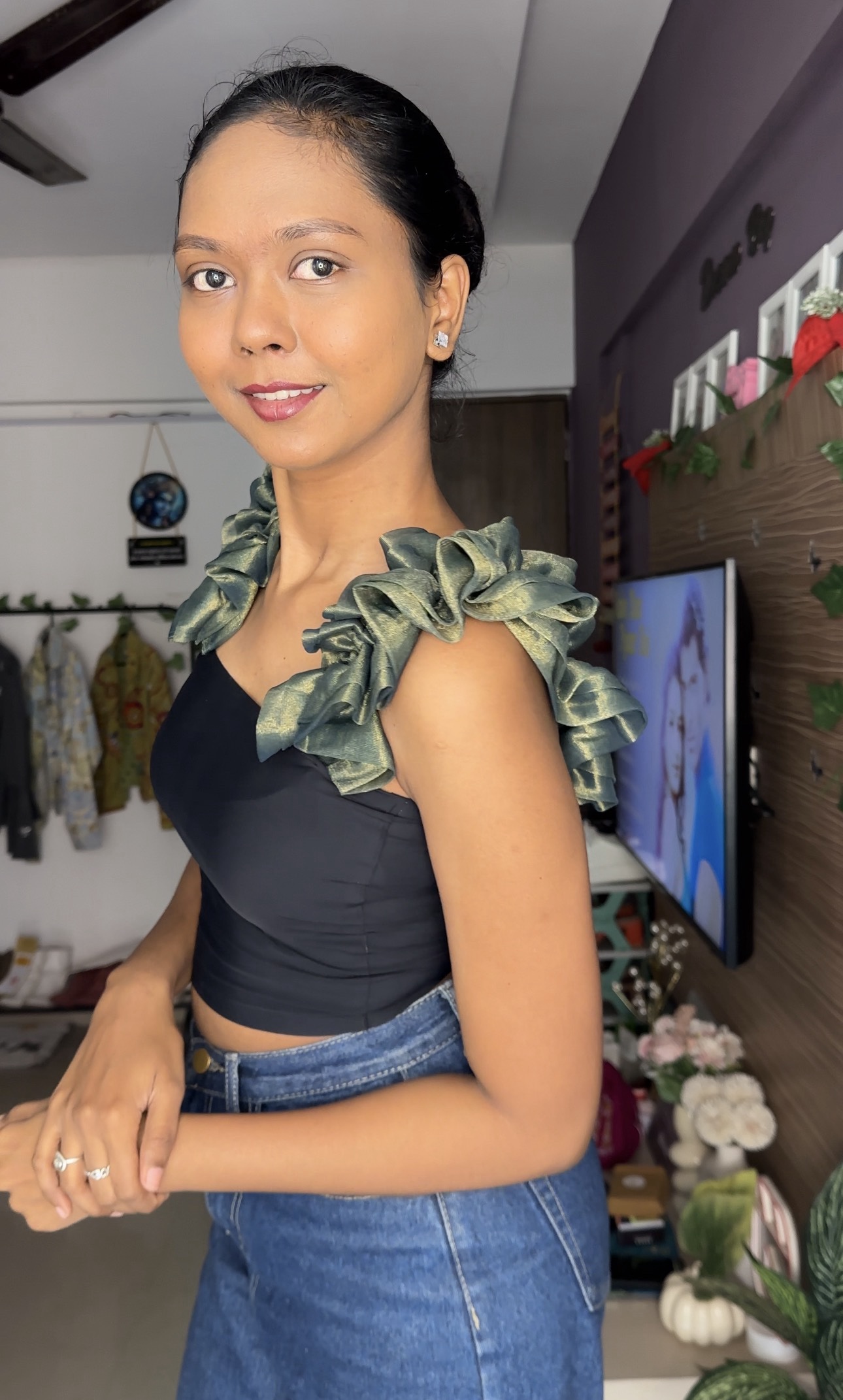 Green Glitter Ruffle Detachable Bra Straps Sleeves