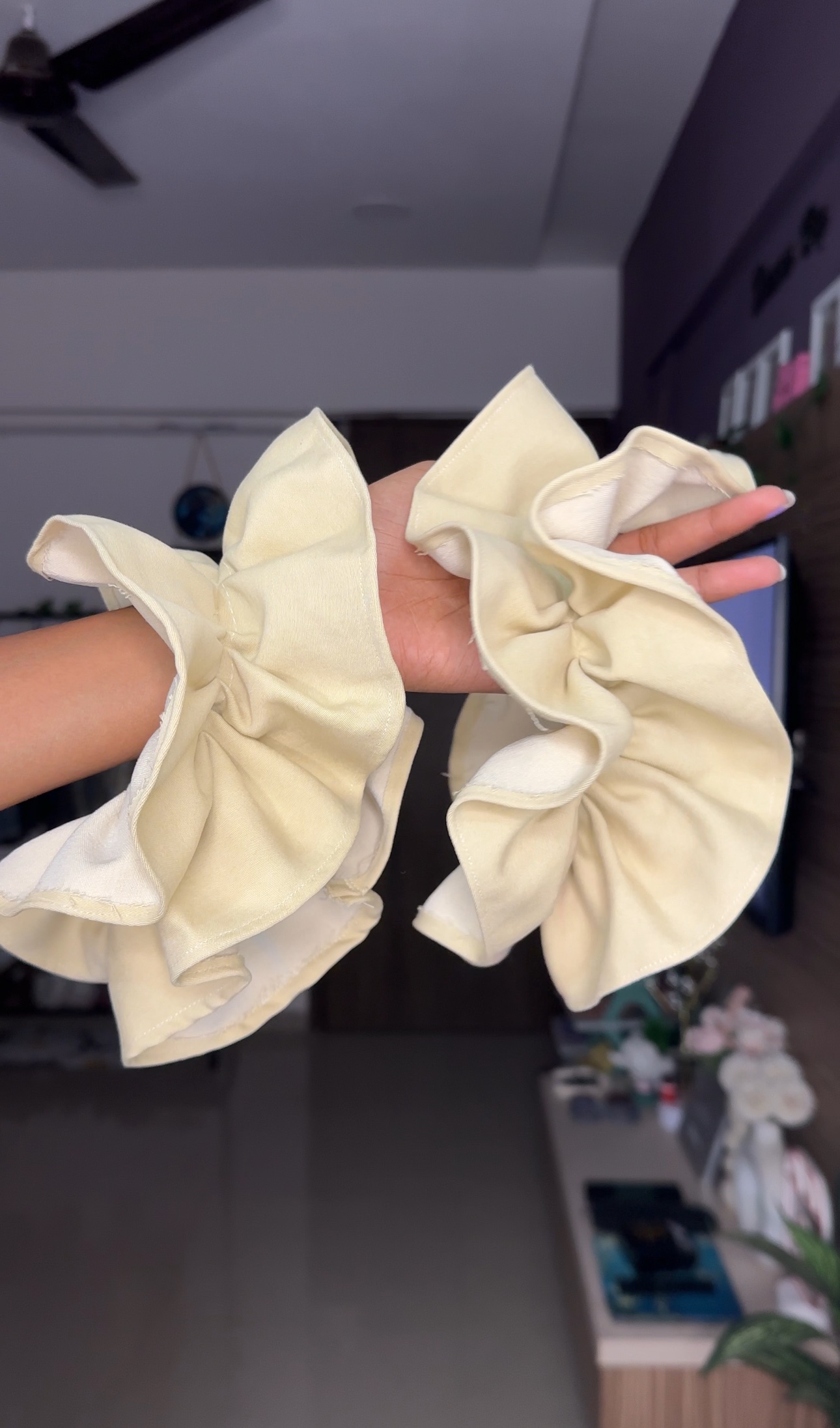 Cream Denim Ruffle Sleeves