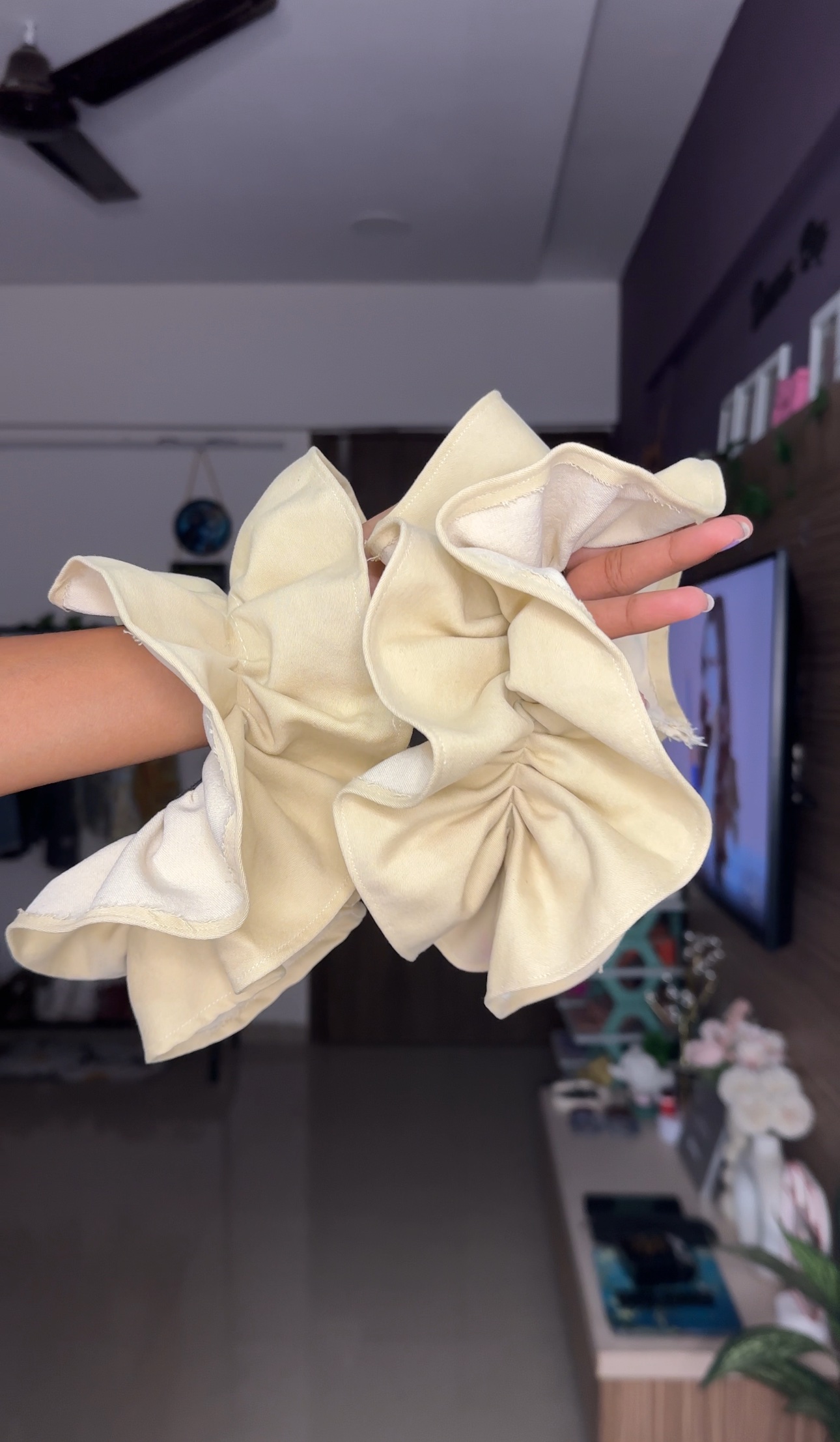 Cream Denim Ruffle Sleeves