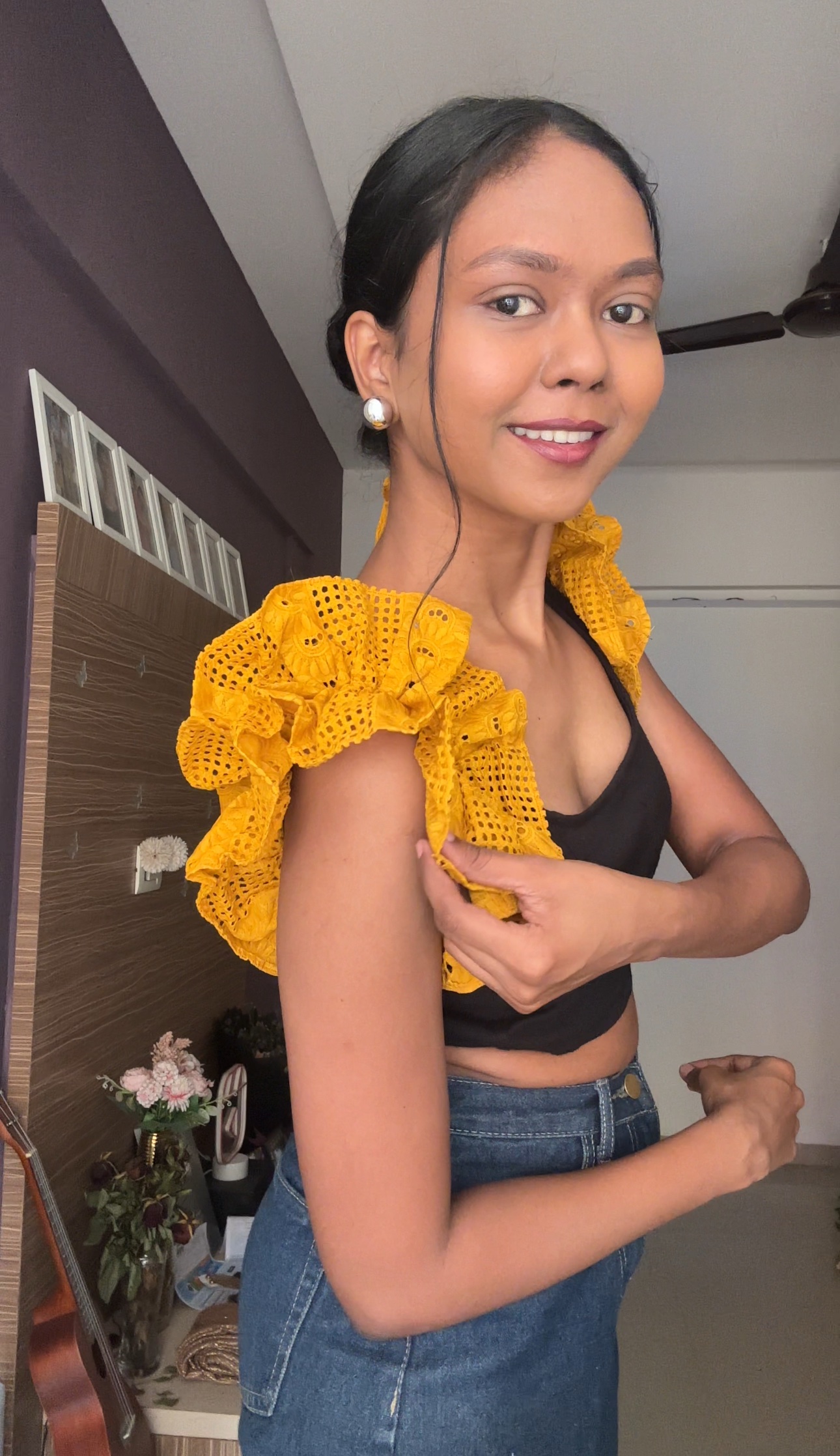 Mustard Yellow Cut work sleeves