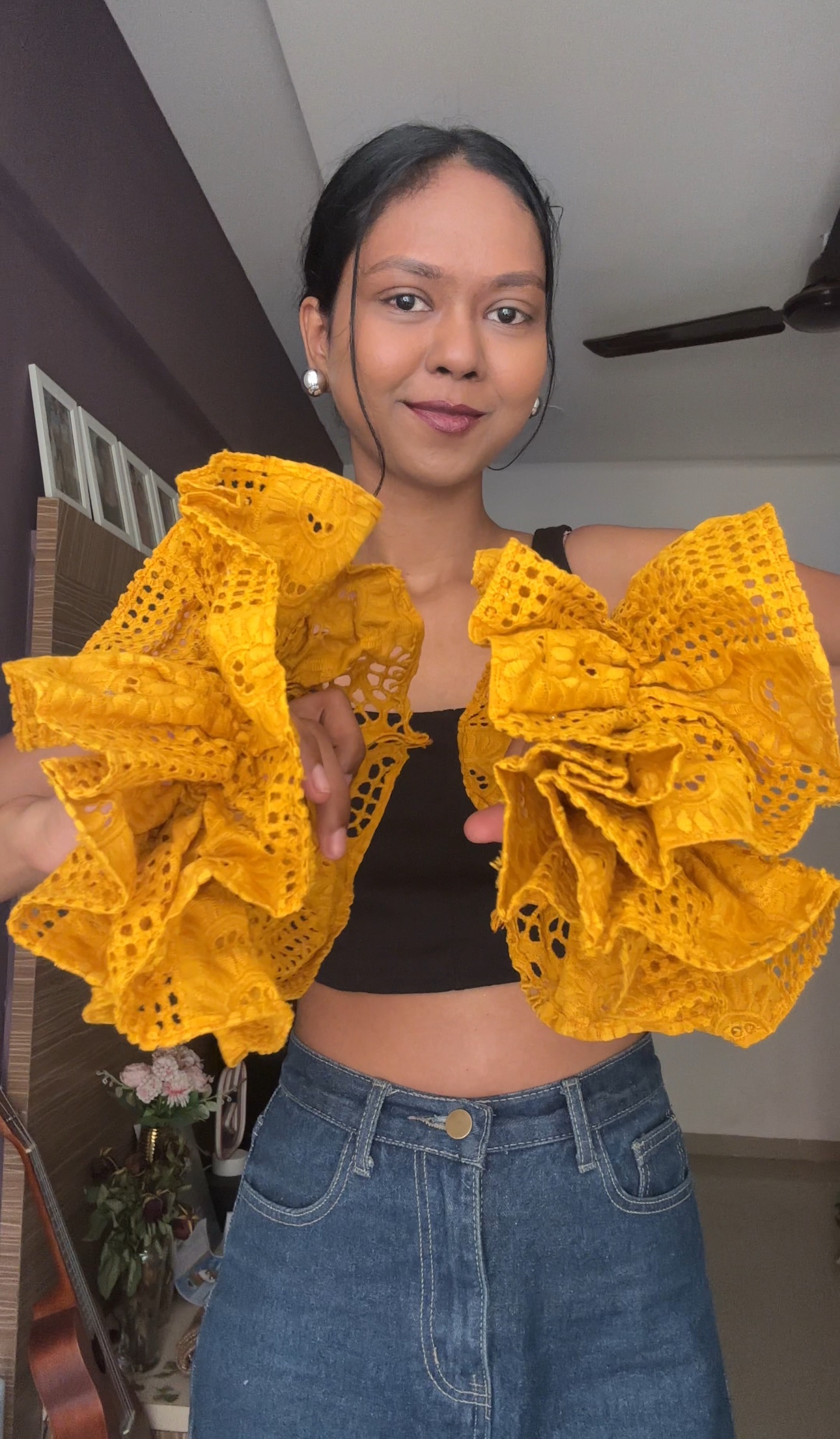 Mustard Yellow Cut work sleeves