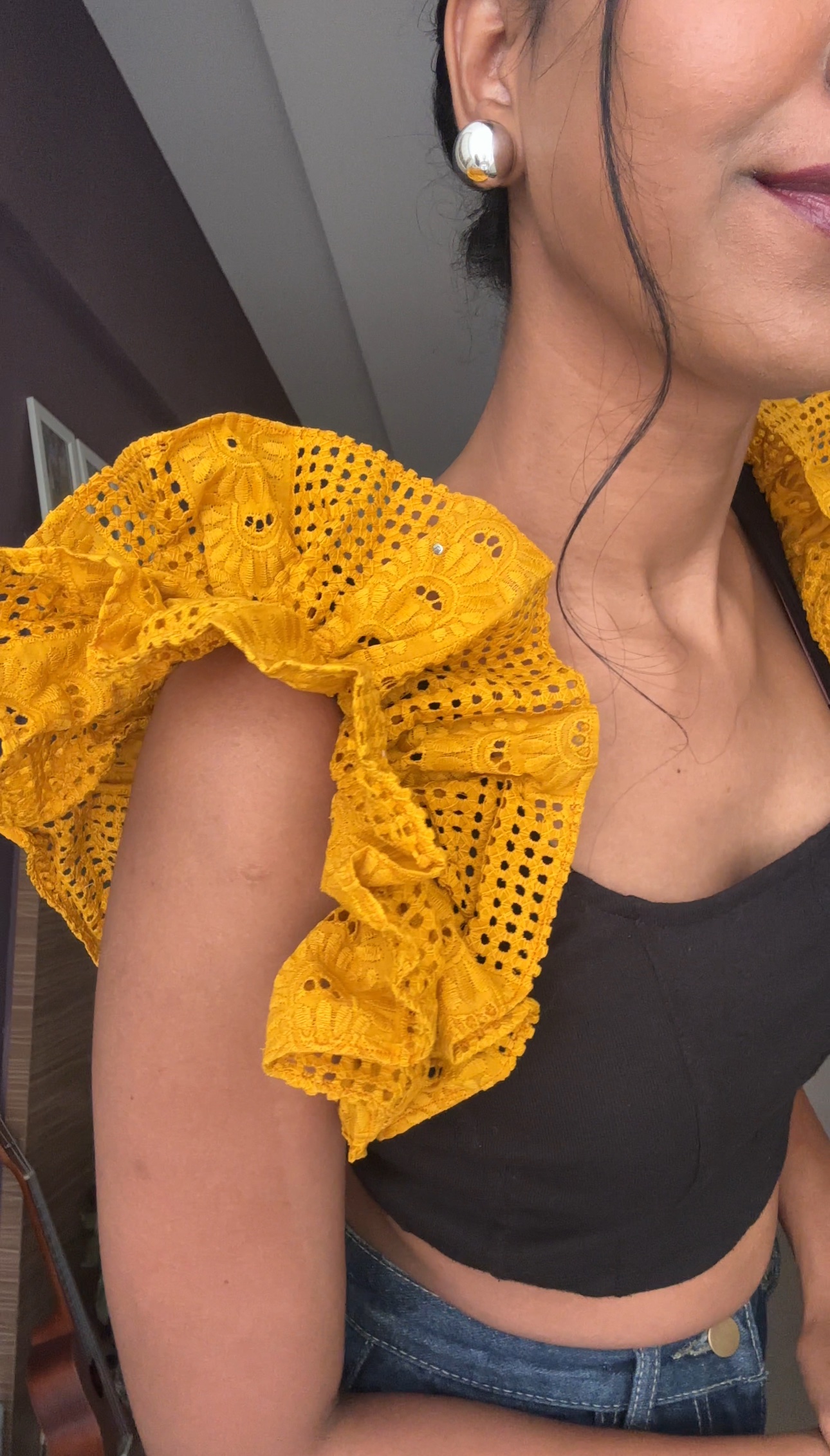 Mustard Yellow Cut work sleeves