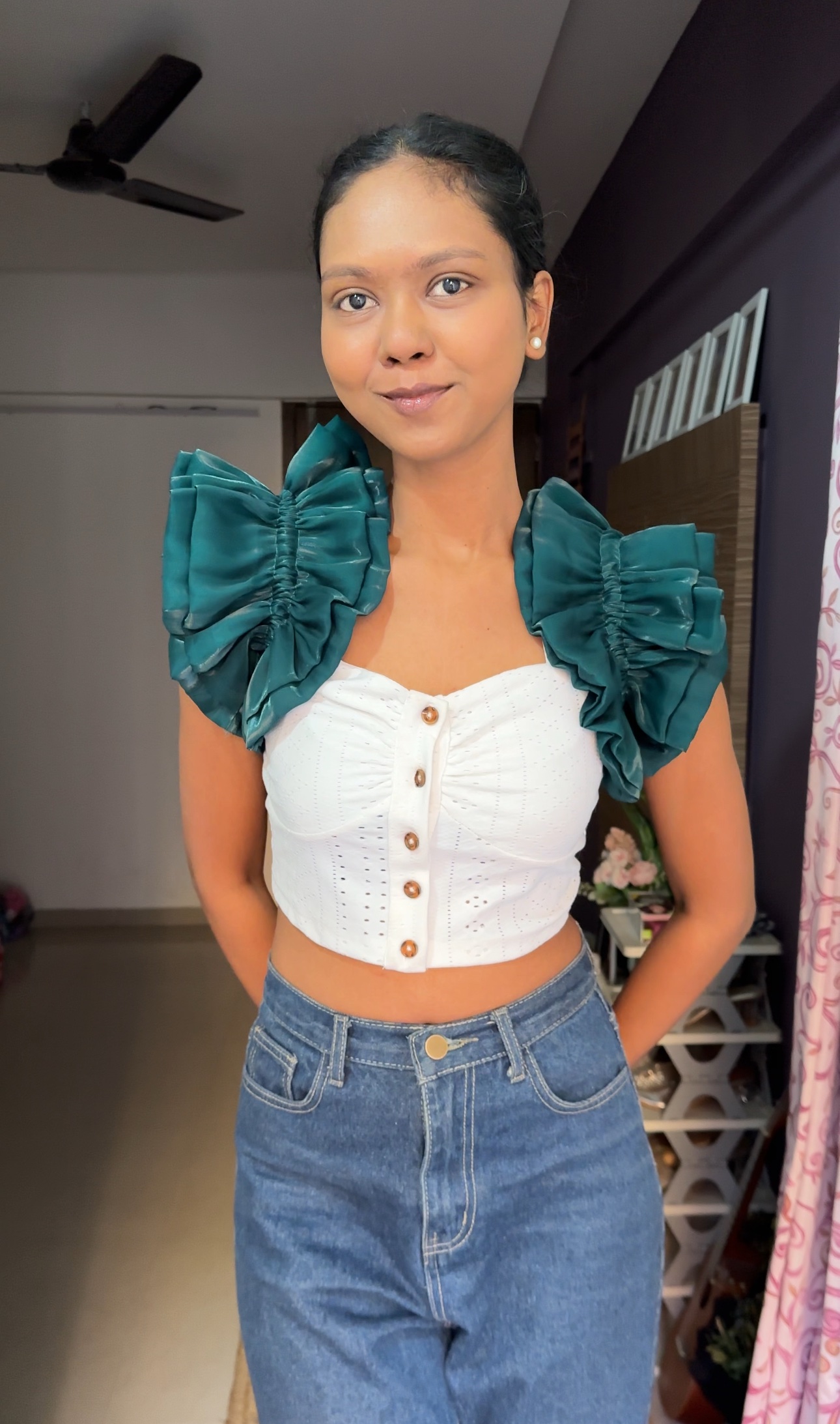 Green organza Ruffle Sleeves