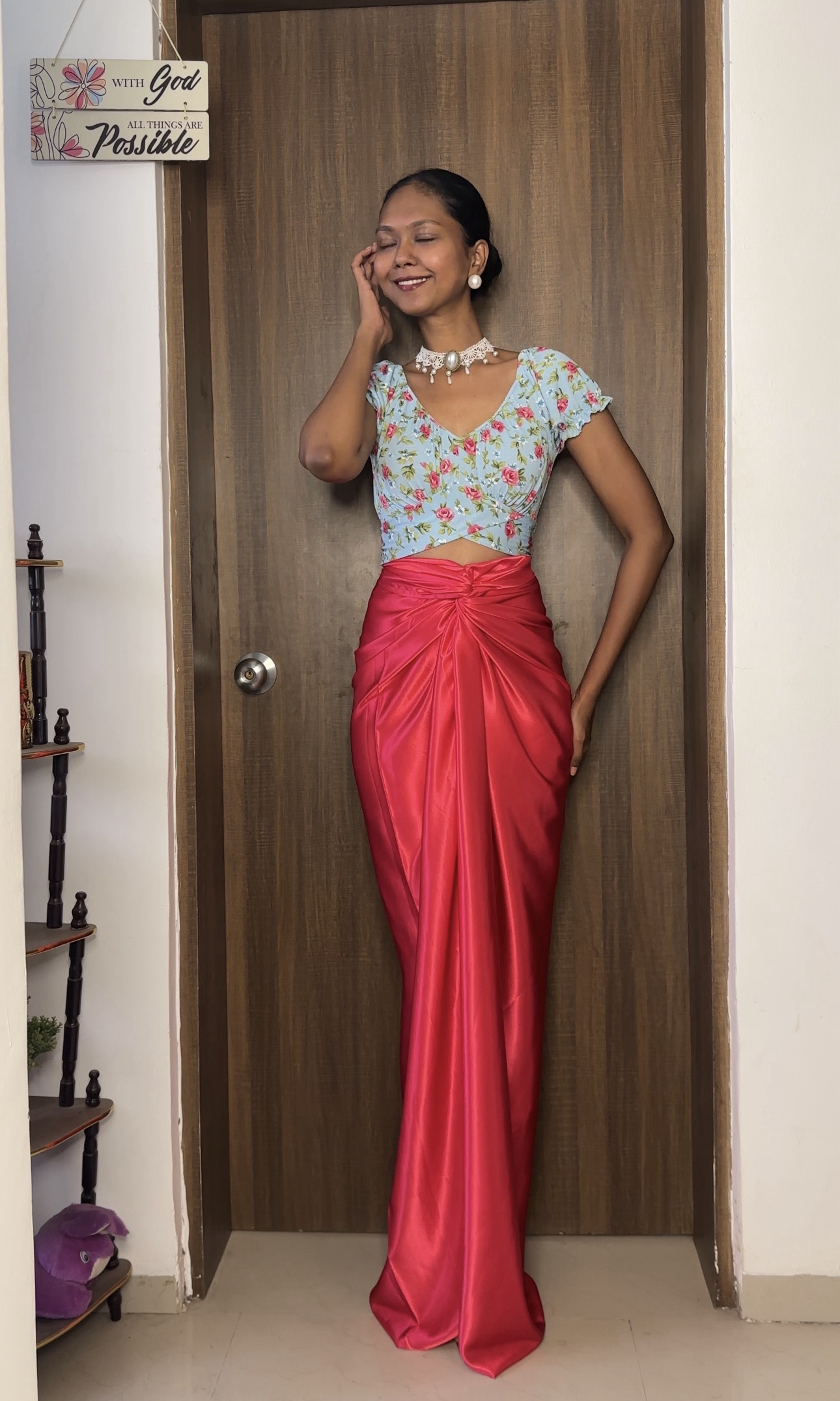 Crimson Satin Multiway Long Skirt