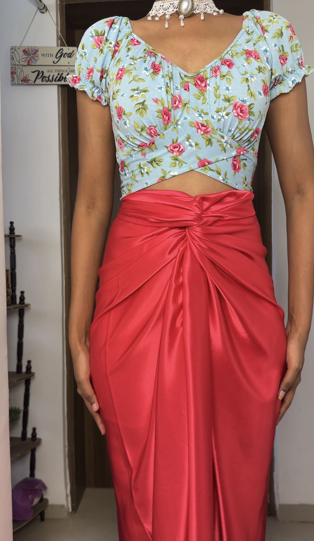 Crimson Satin Multiway Long Skirt