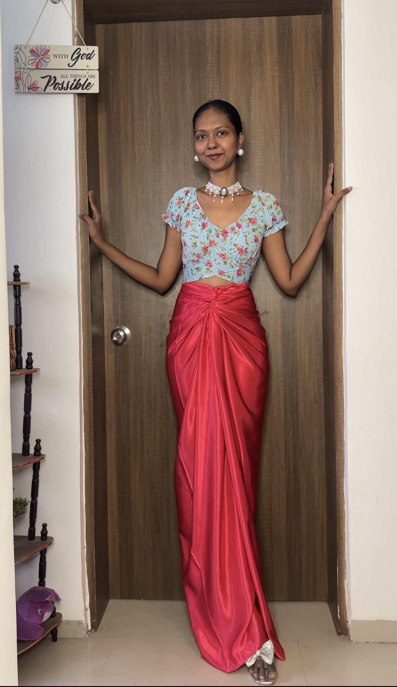 Crimson Satin Multiway Long Skirt