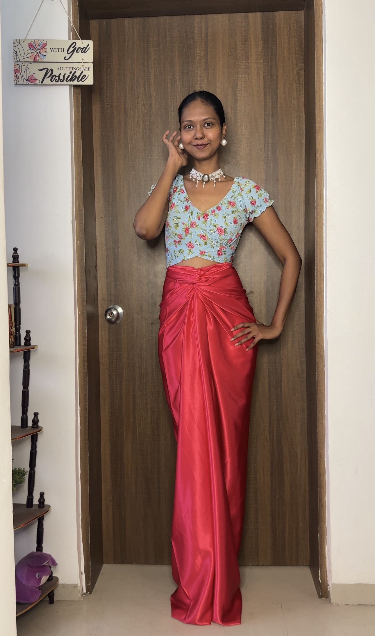 Crimson Satin Multiway Long Skirt