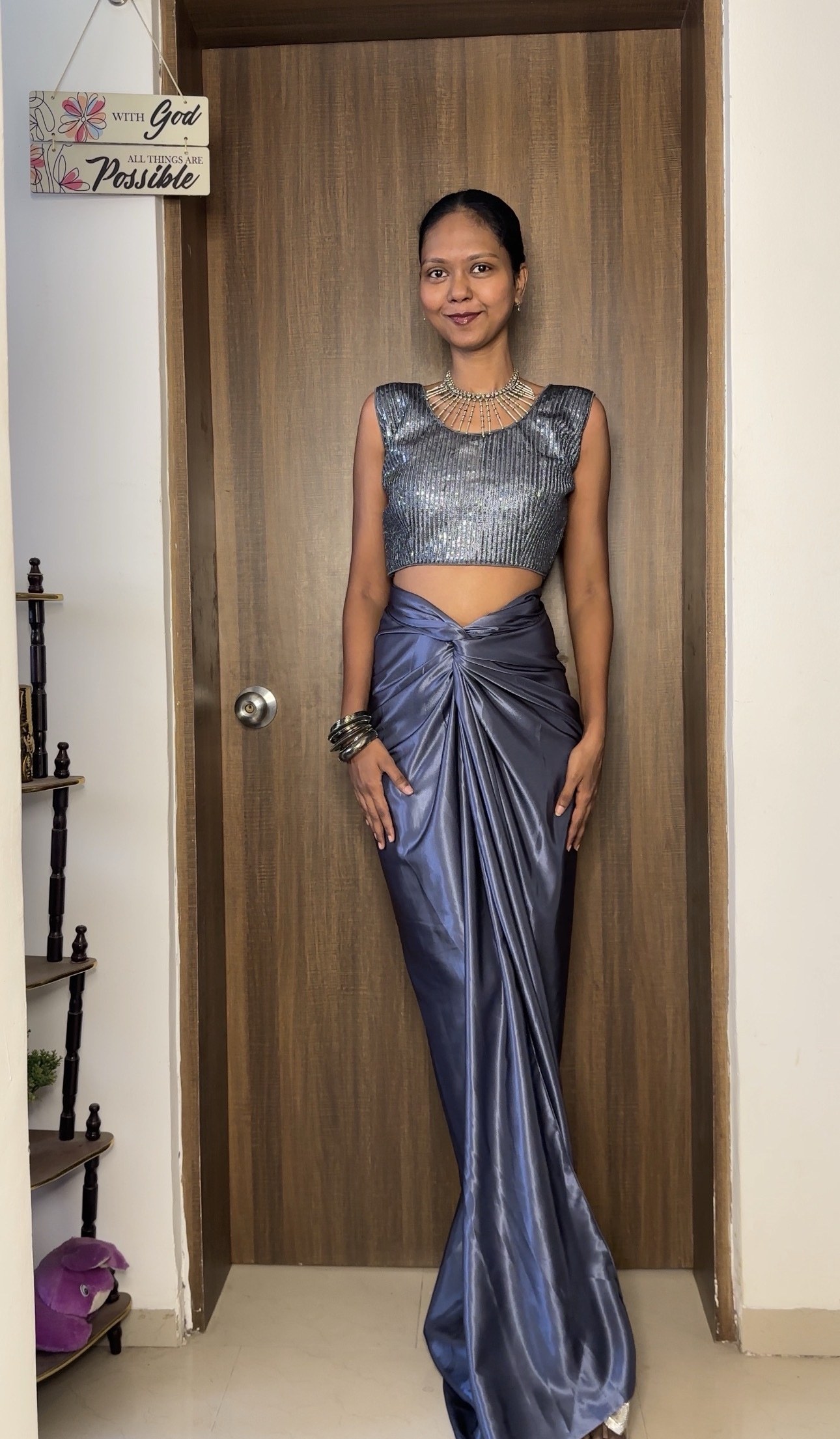 Grey Satin Multiway Long Skirt