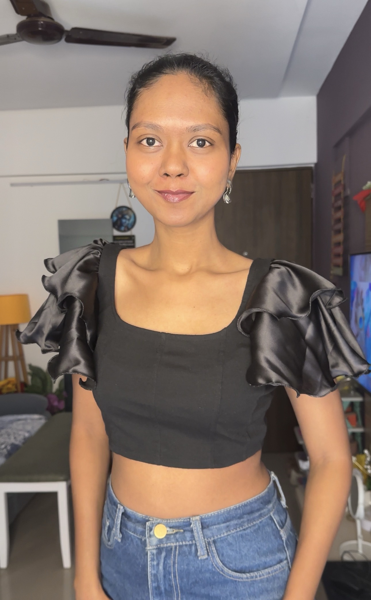 Black Satin Flute Sleeves