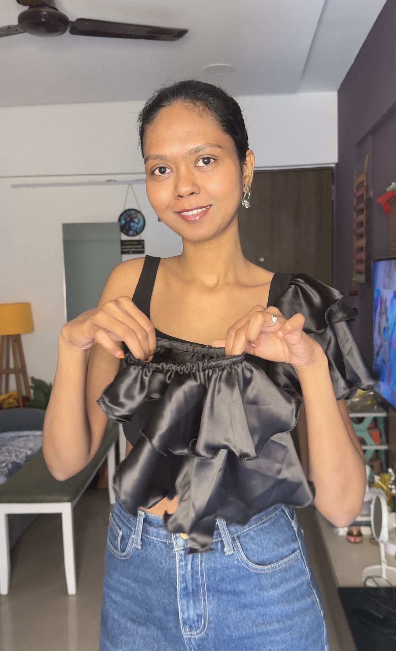Black Satin Flute Sleeves