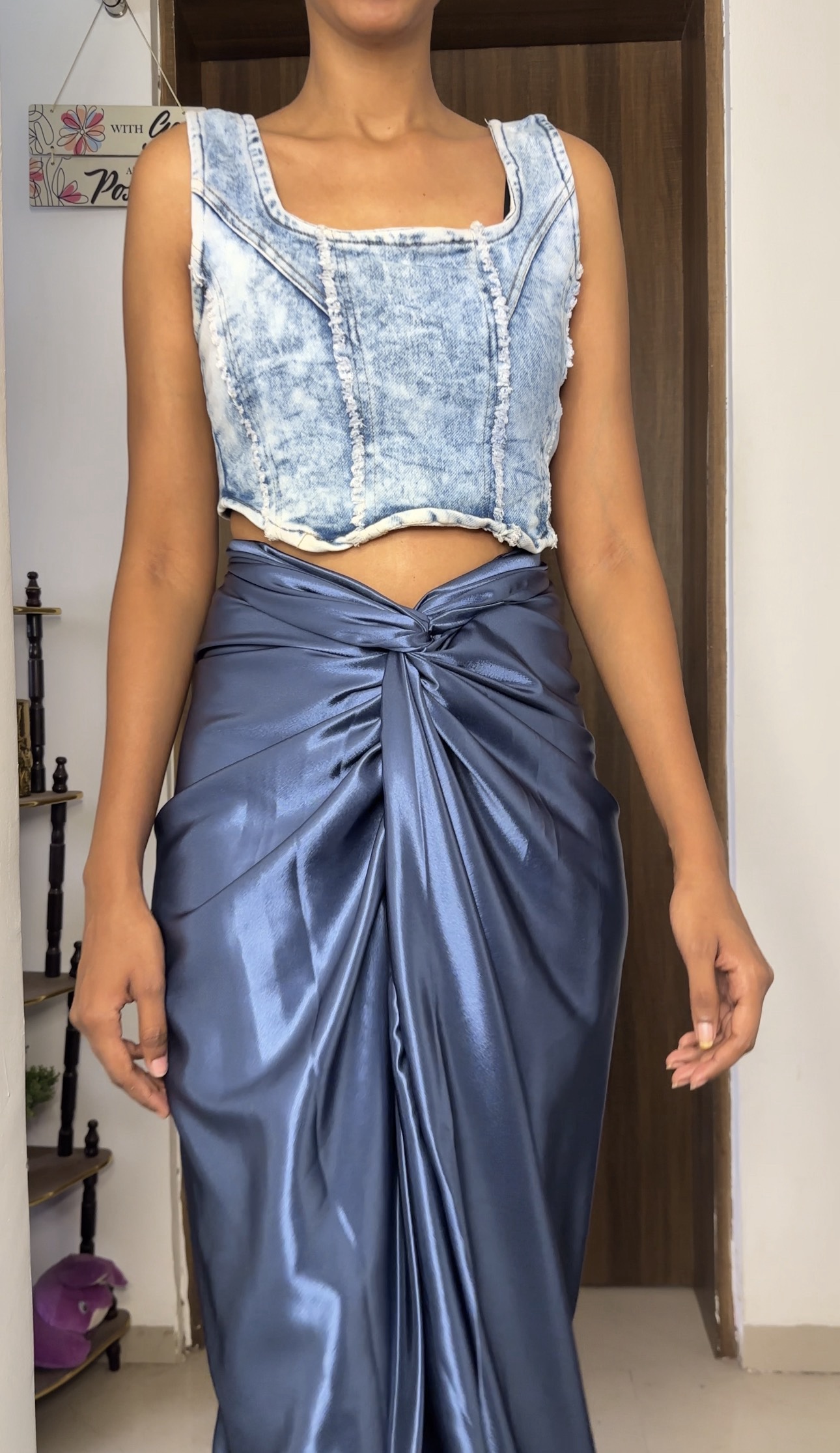 Skylight Blue Satin Multiway Long Skirt