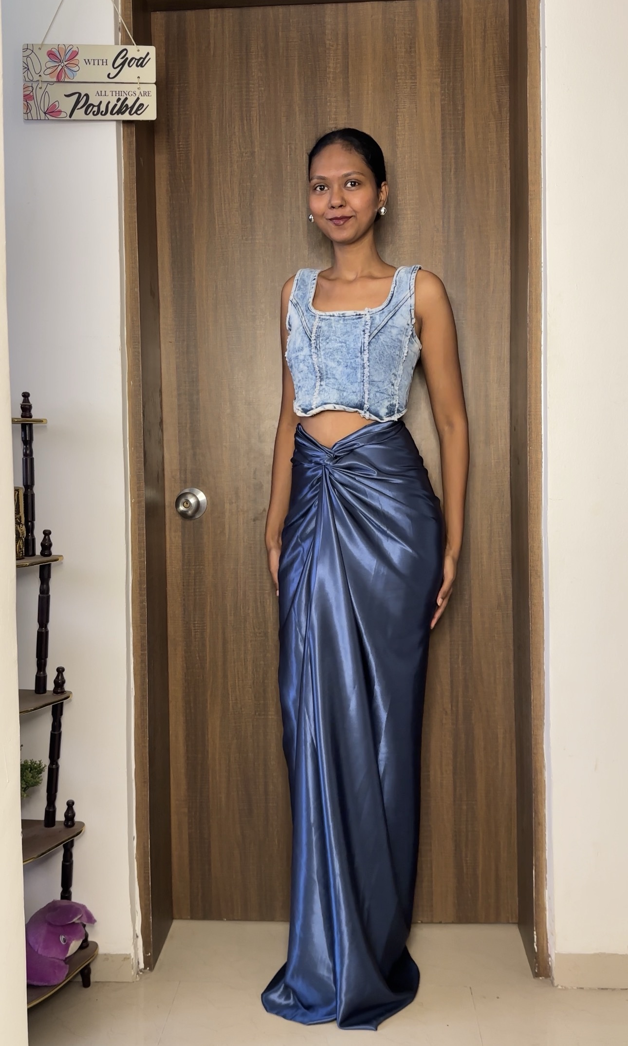 Skylight Blue Satin Multiway Long Skirt