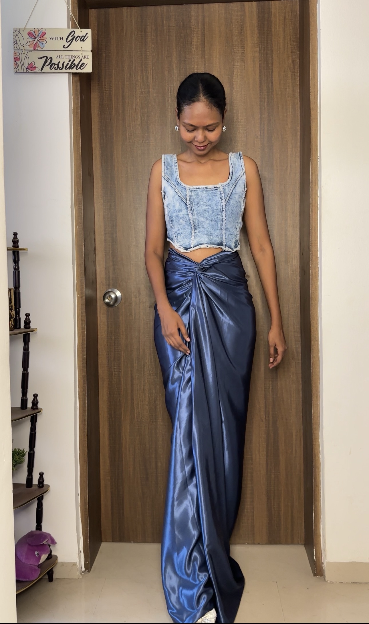 Skylight Blue Satin Multiway Long Skirt