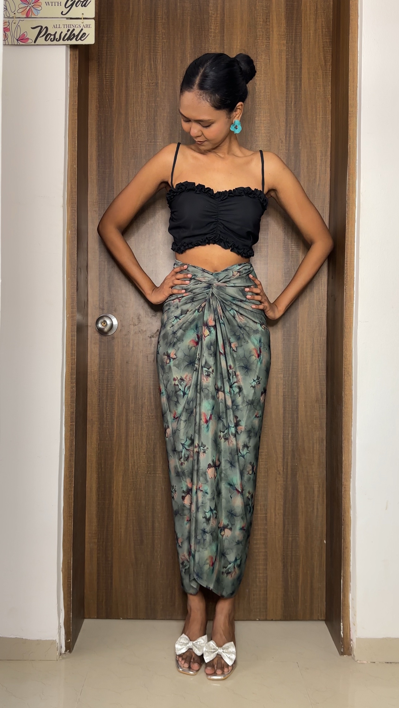 Dark Green Floral Satin Multiway Skirt