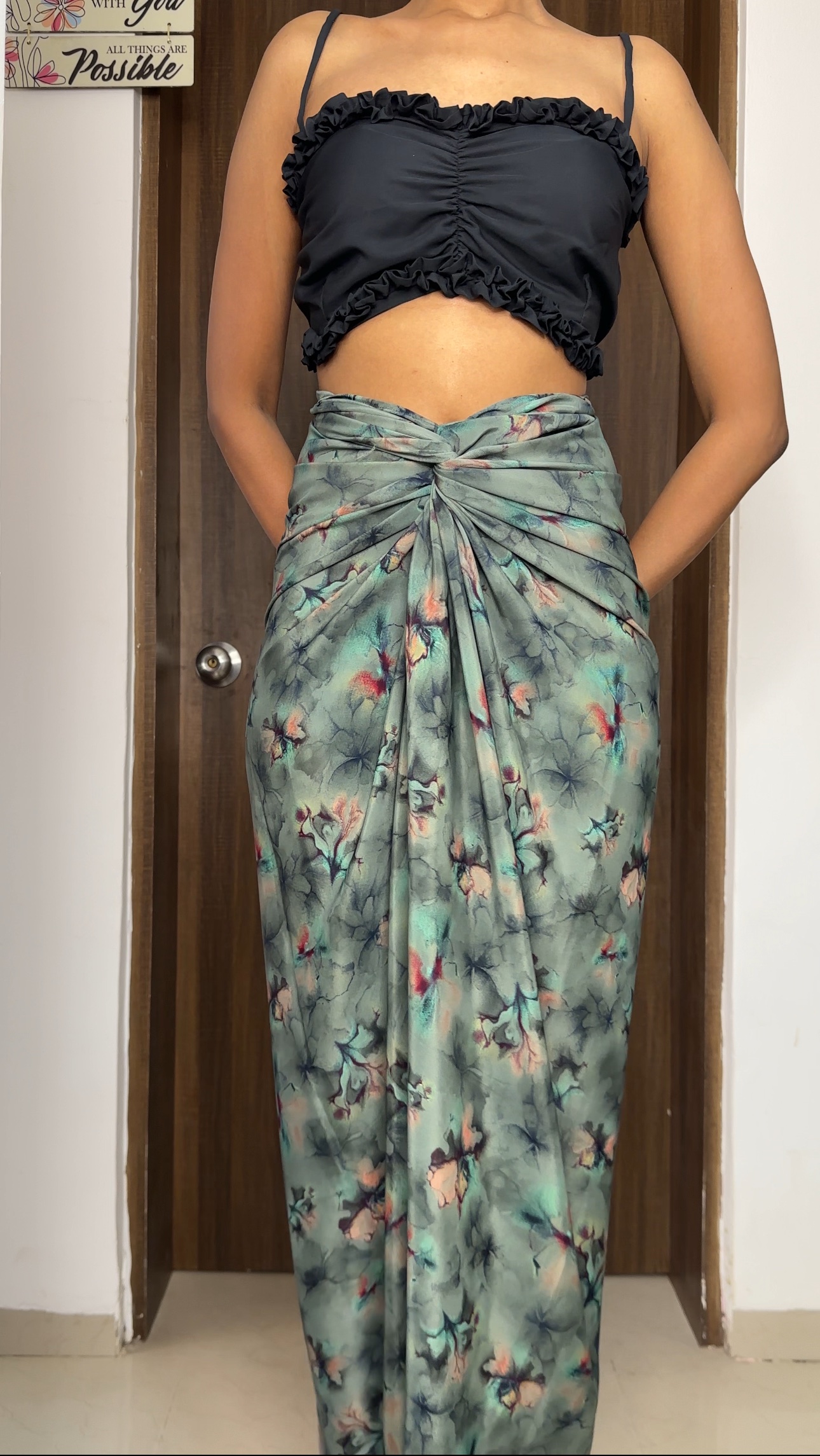 Dark Green Floral Satin Multiway Skirt