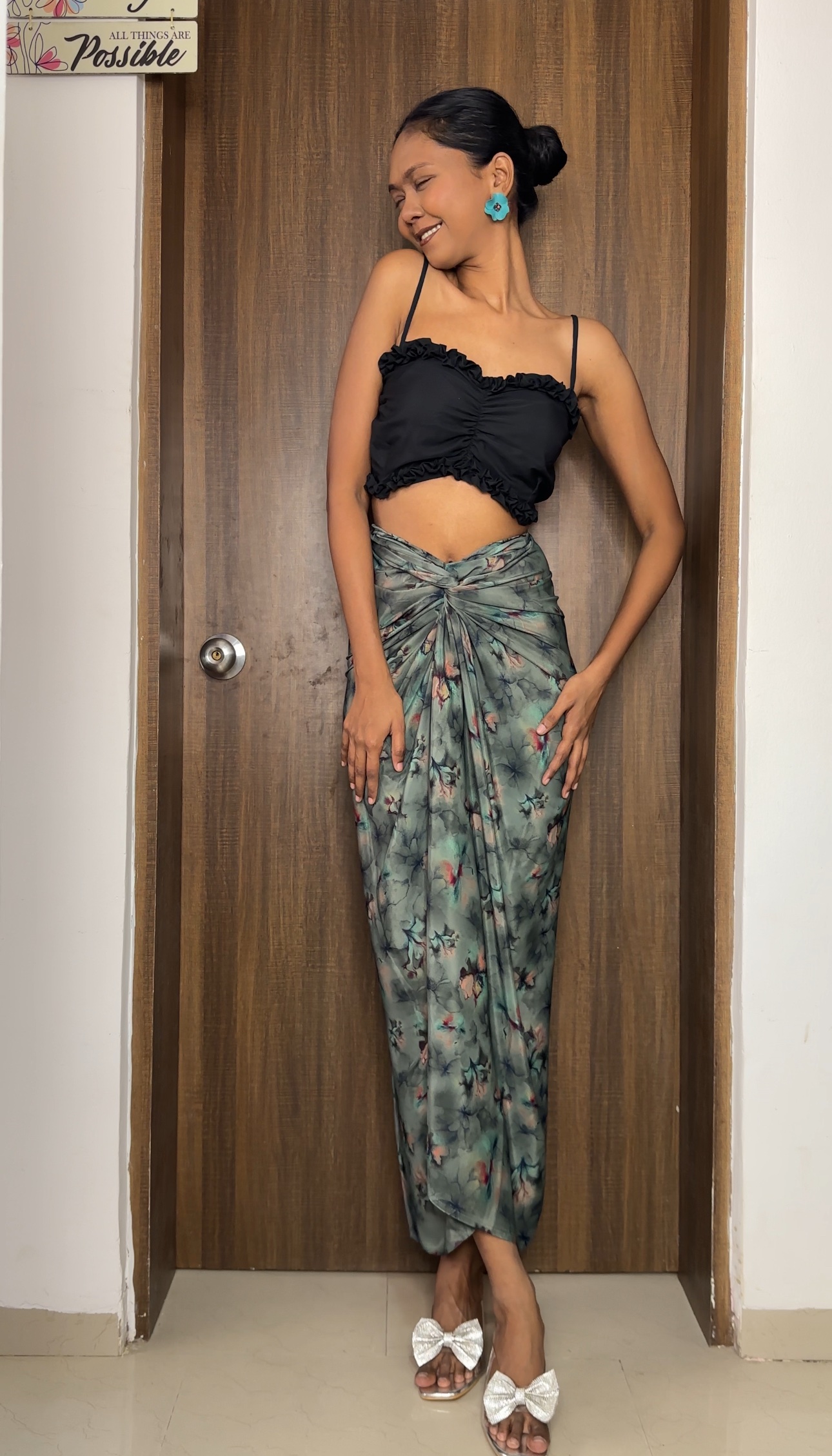 Dark Green Floral Satin Multiway Skirt