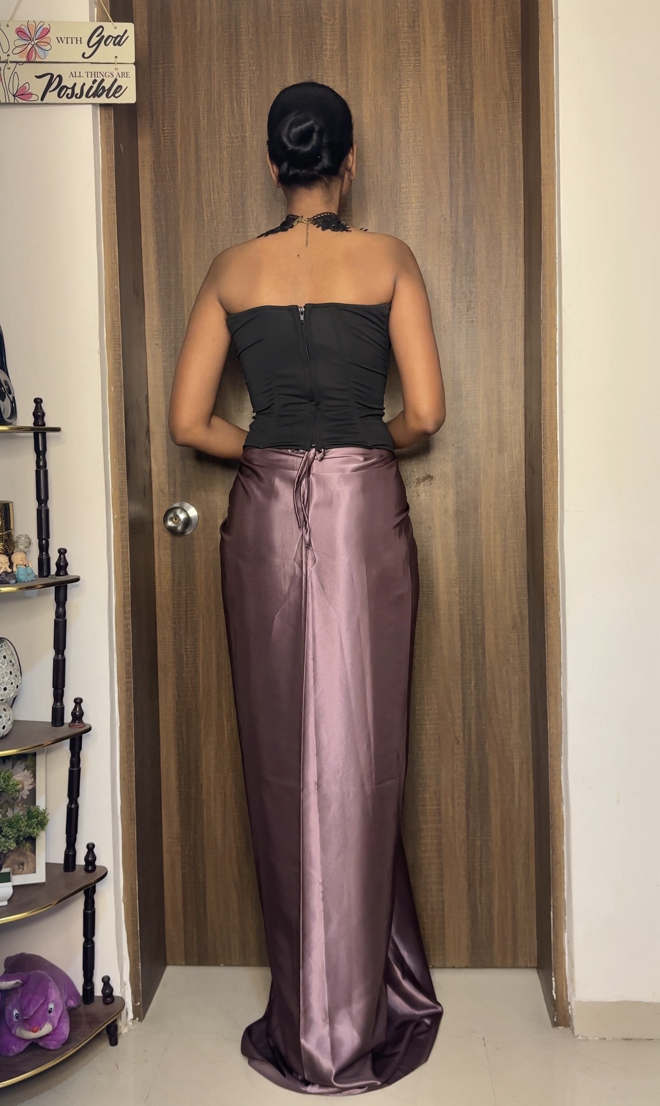 Amethyst Purple Satin Long Skirt