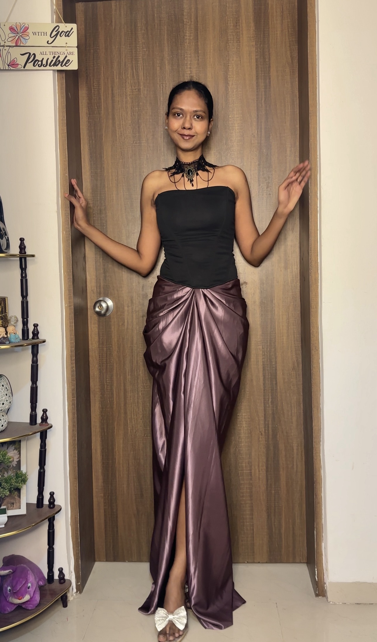 Amethyst Purple Satin Long Skirt