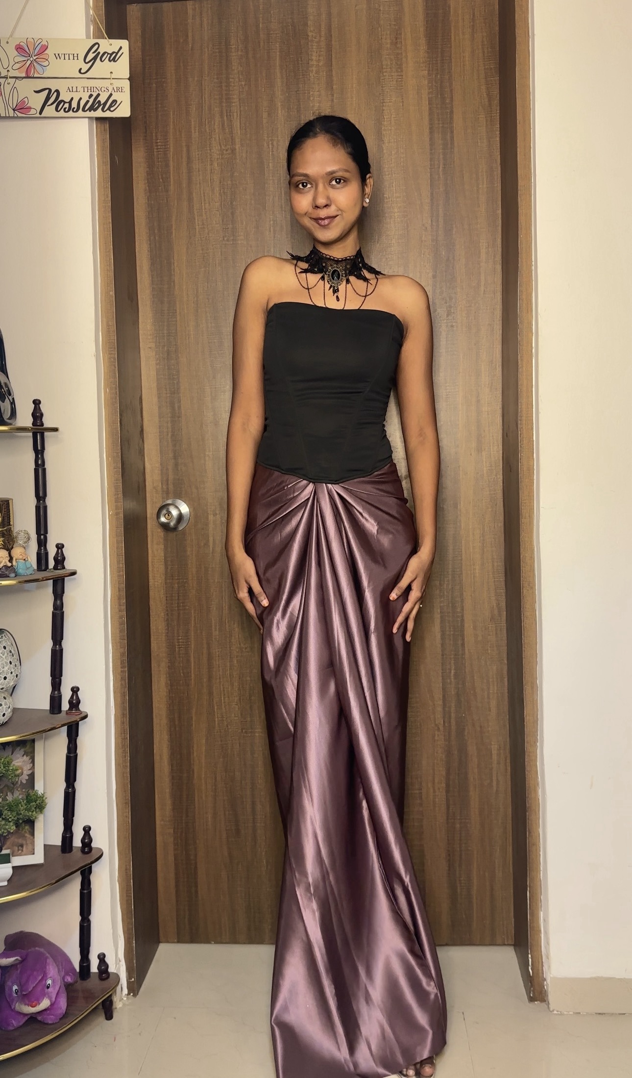 Amethyst Purple Satin Long Skirt