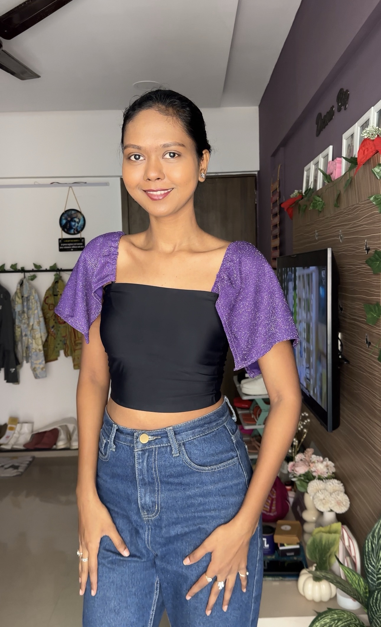 Purple Glitter Detachable Bra Straps Sleeves