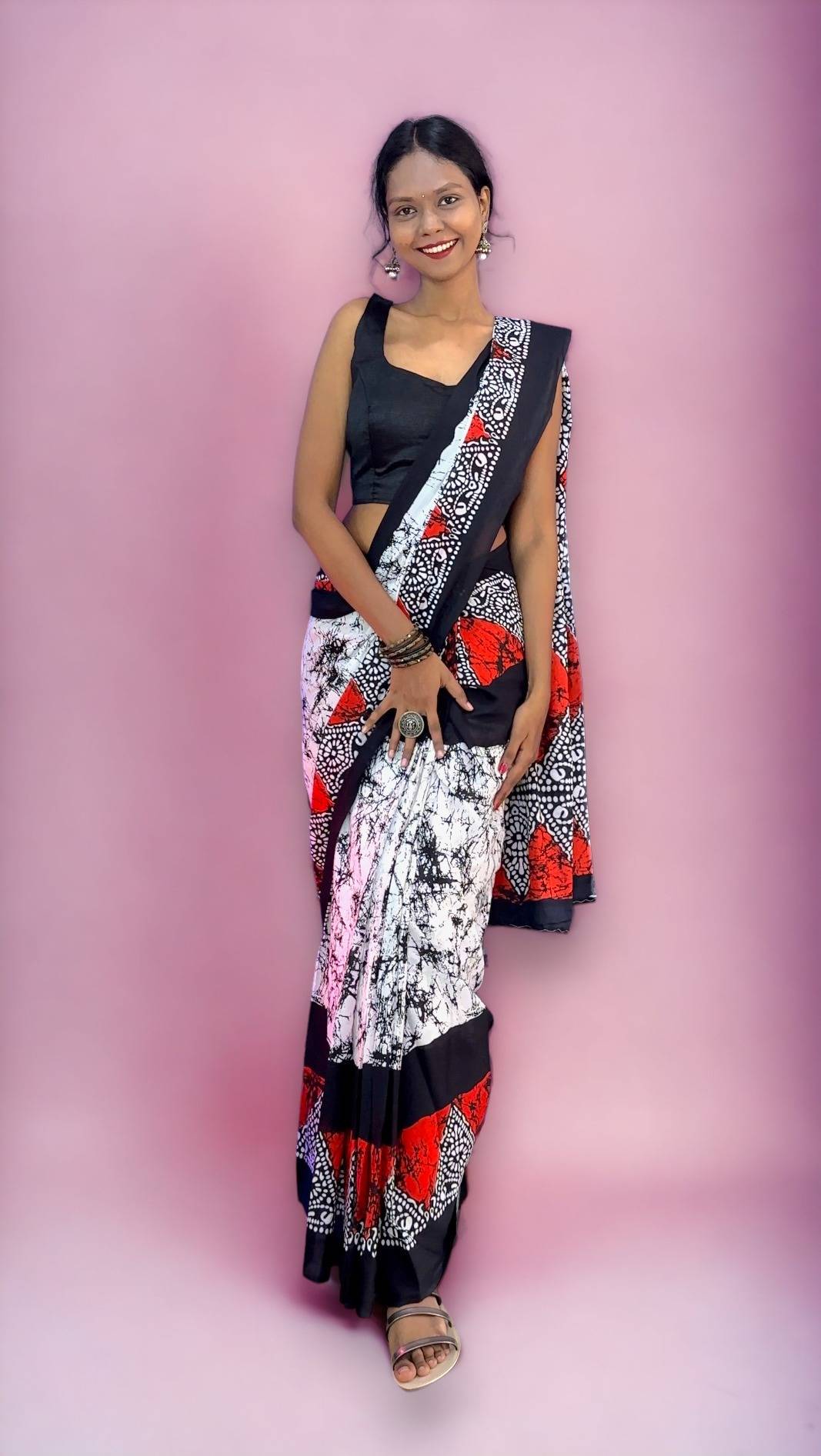 Ready to Wear Cotton Saree Red printed