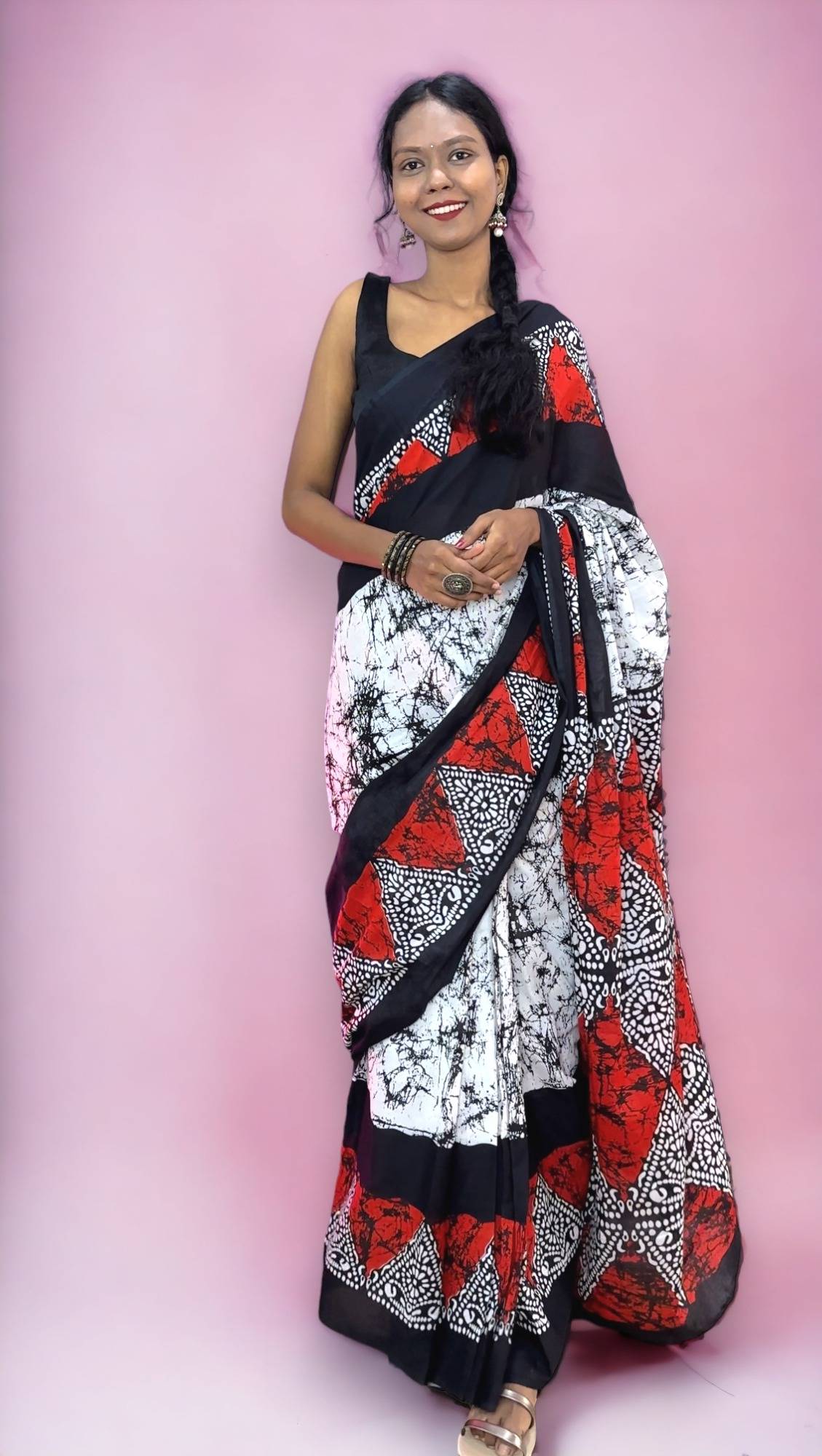 Ready to Wear Cotton Saree Red printed