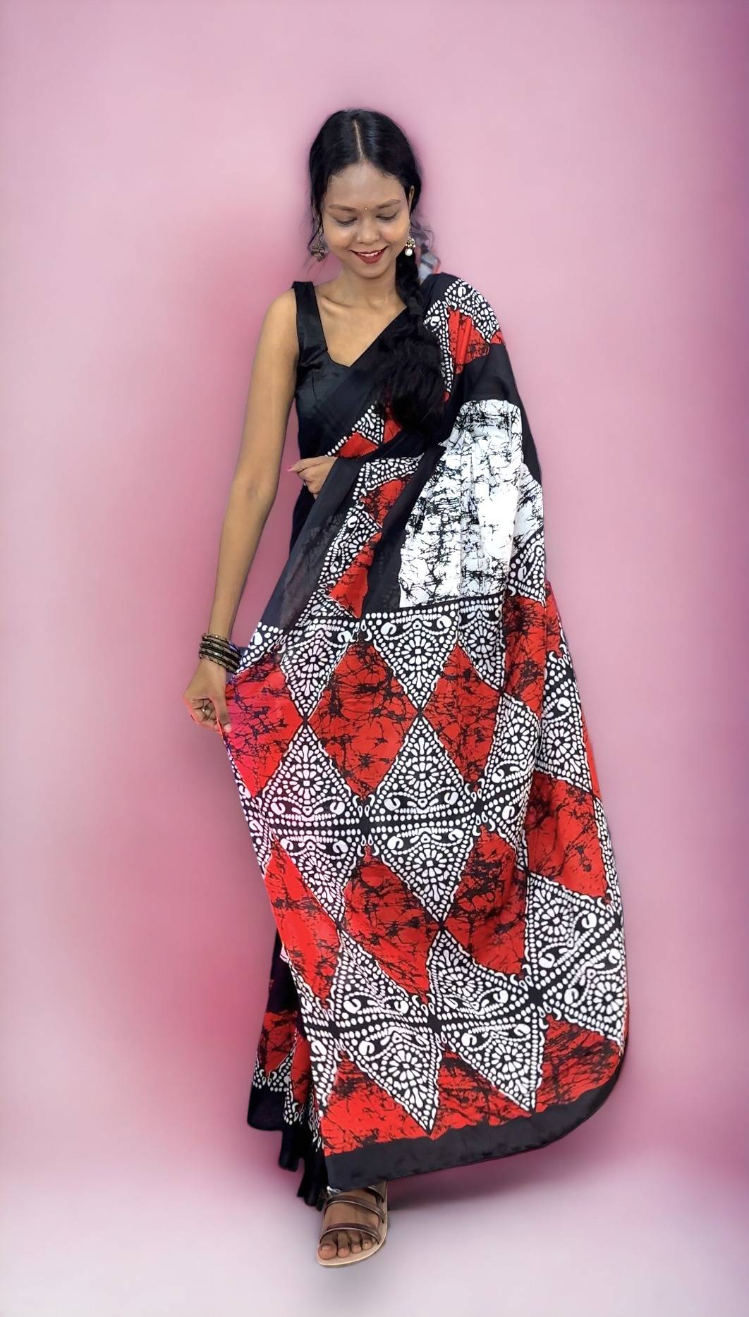 Ready to Wear Cotton Saree Red printed