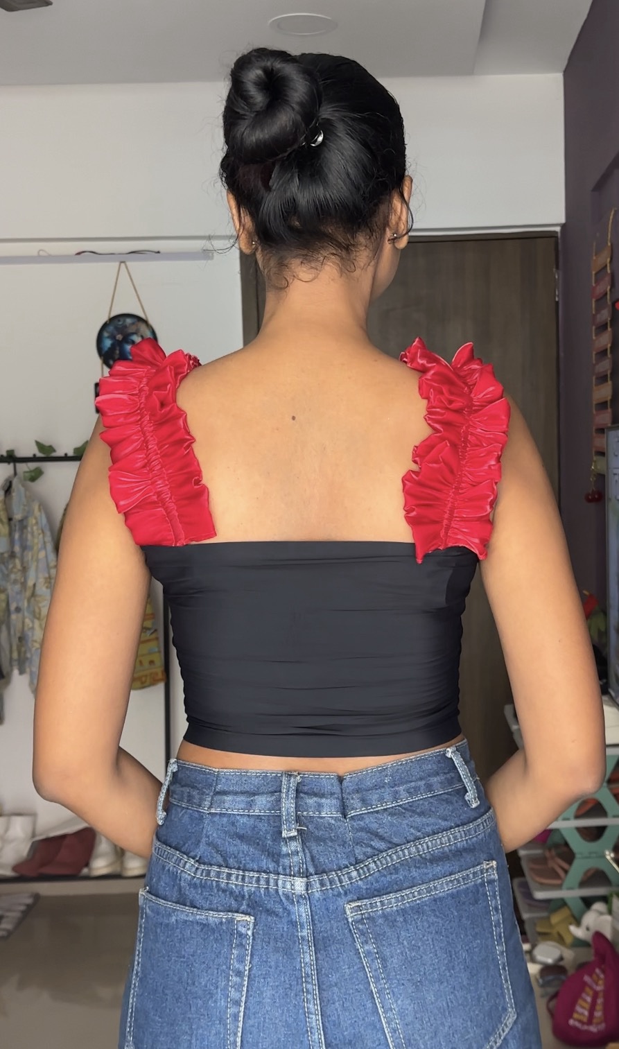 Red Organza Detachable Ruffle Bra Straps Sleeves