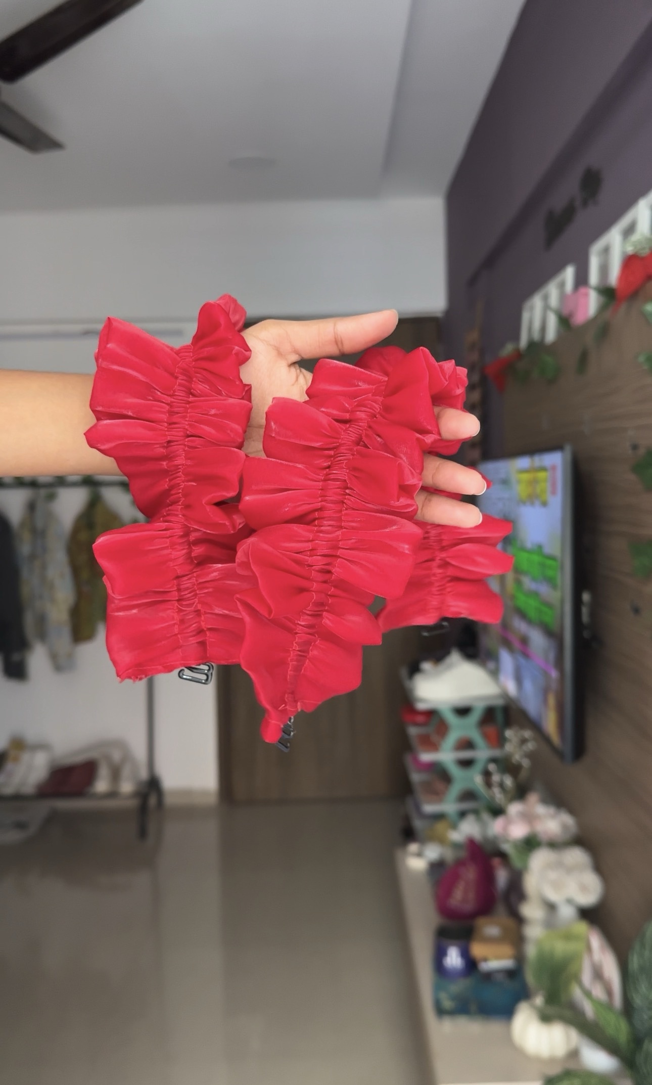 Red Organza Detachable Ruffle Bra Straps Sleeves