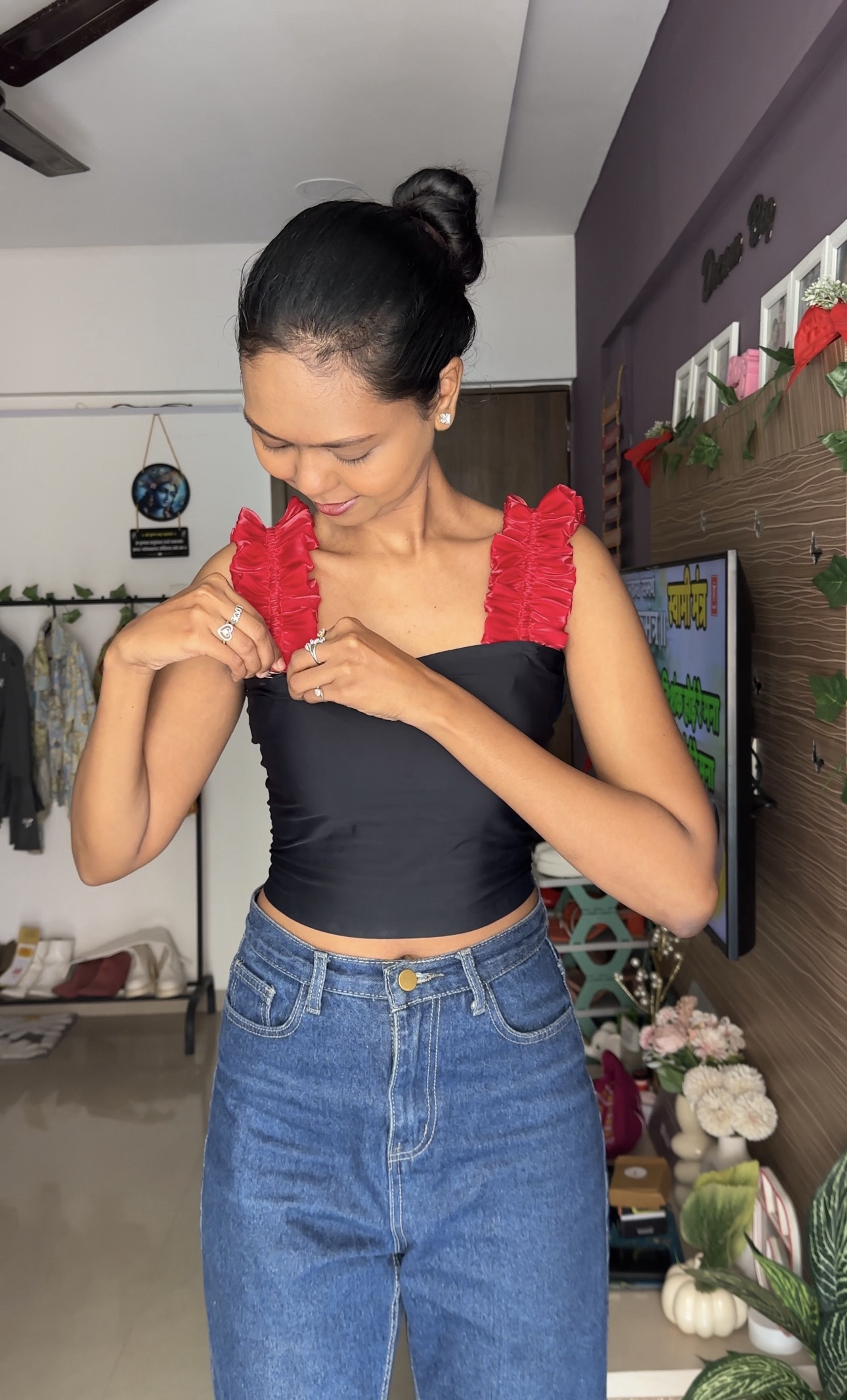 Red Organza Detachable Ruffle Bra Straps Sleeves