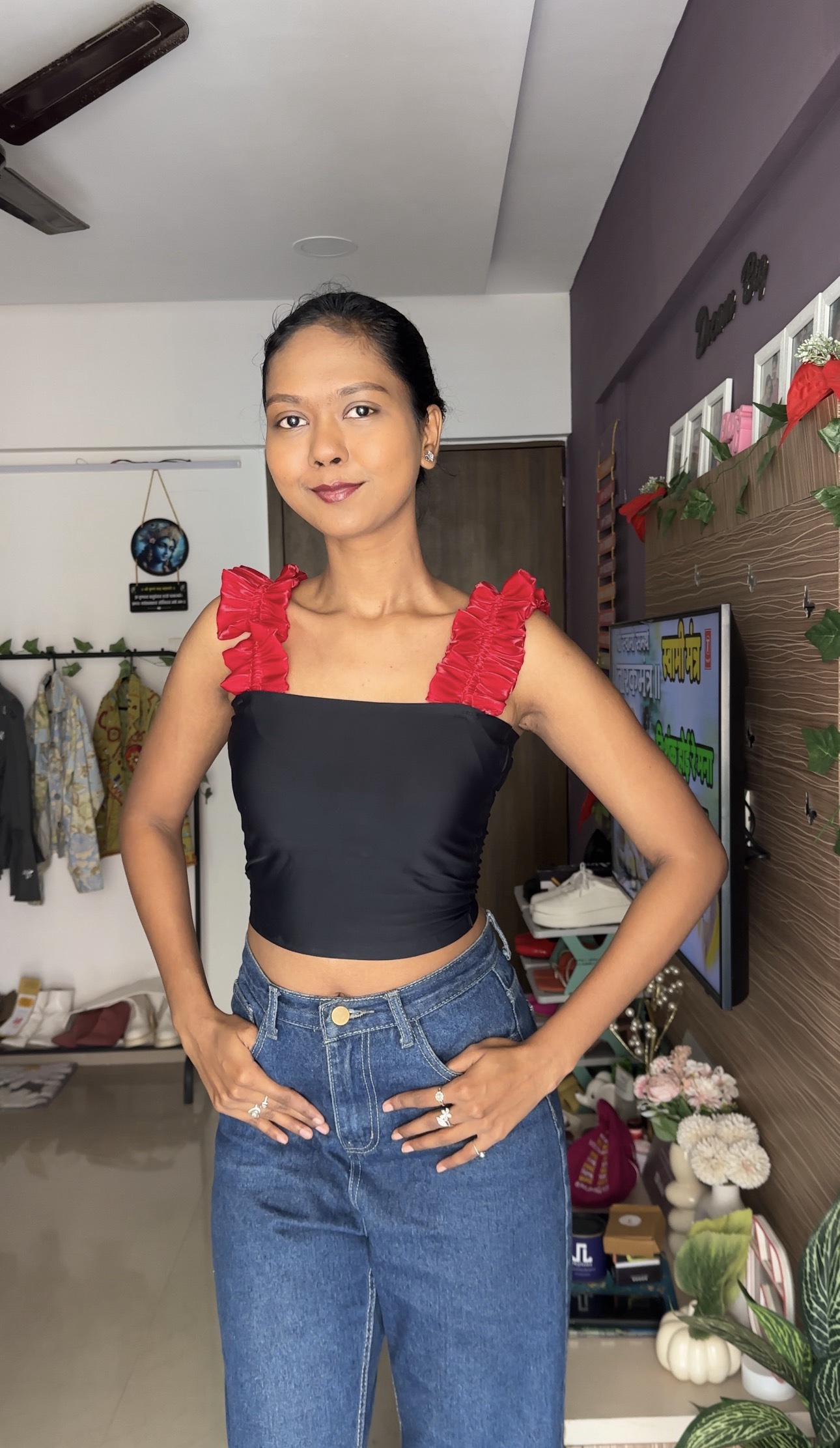 Red Organza Detachable Ruffle Bra Straps Sleeves