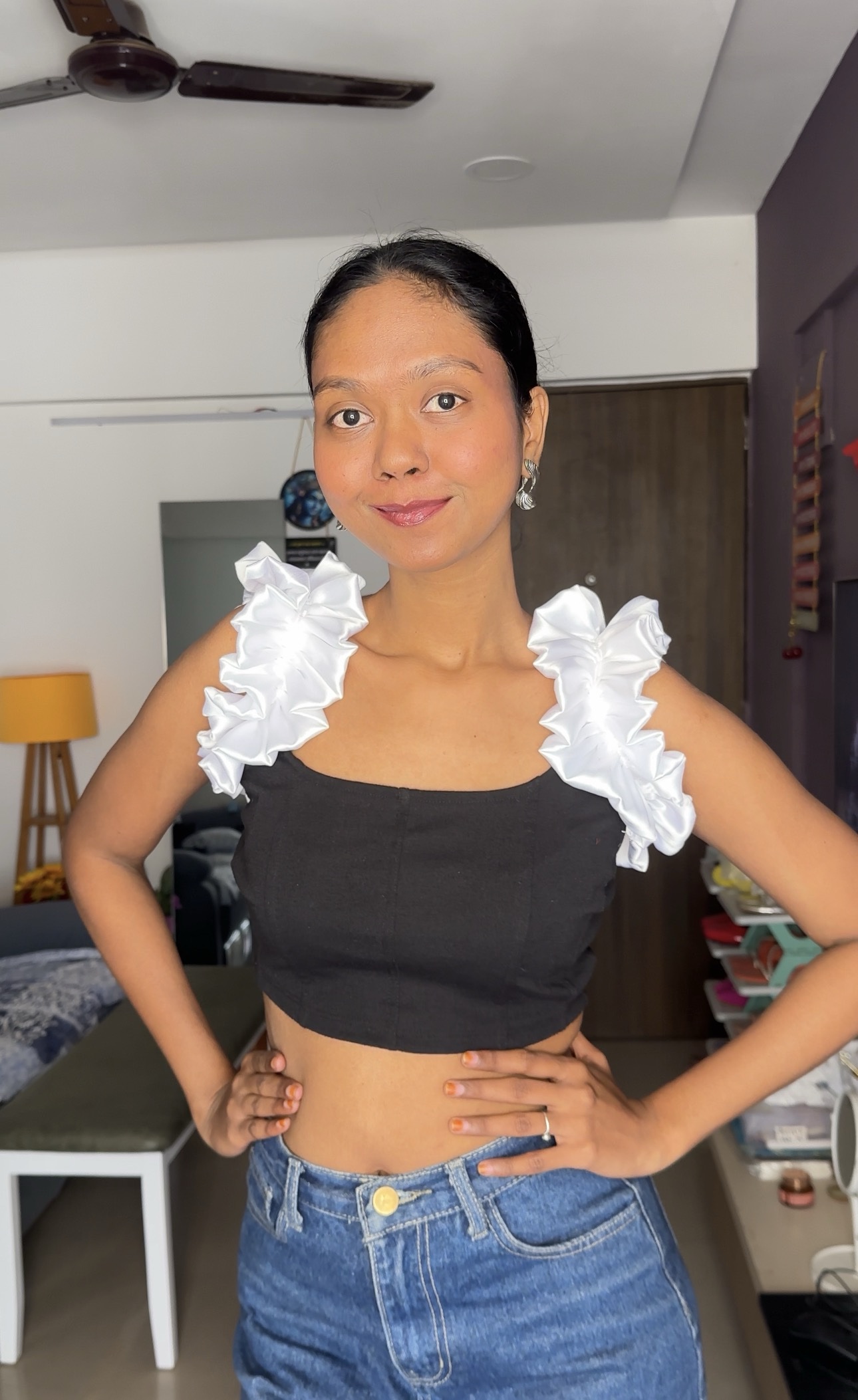 White satin ruffle sleeves