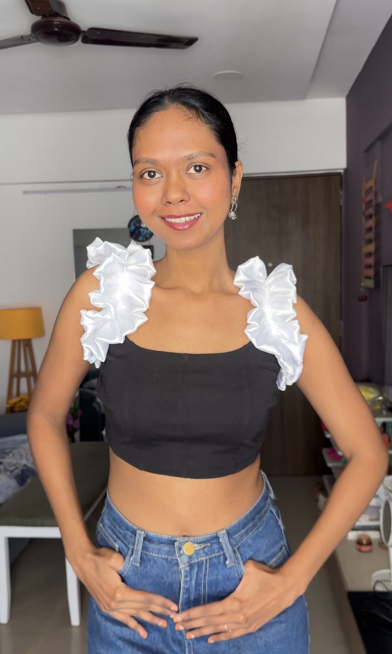 White satin ruffle sleeves