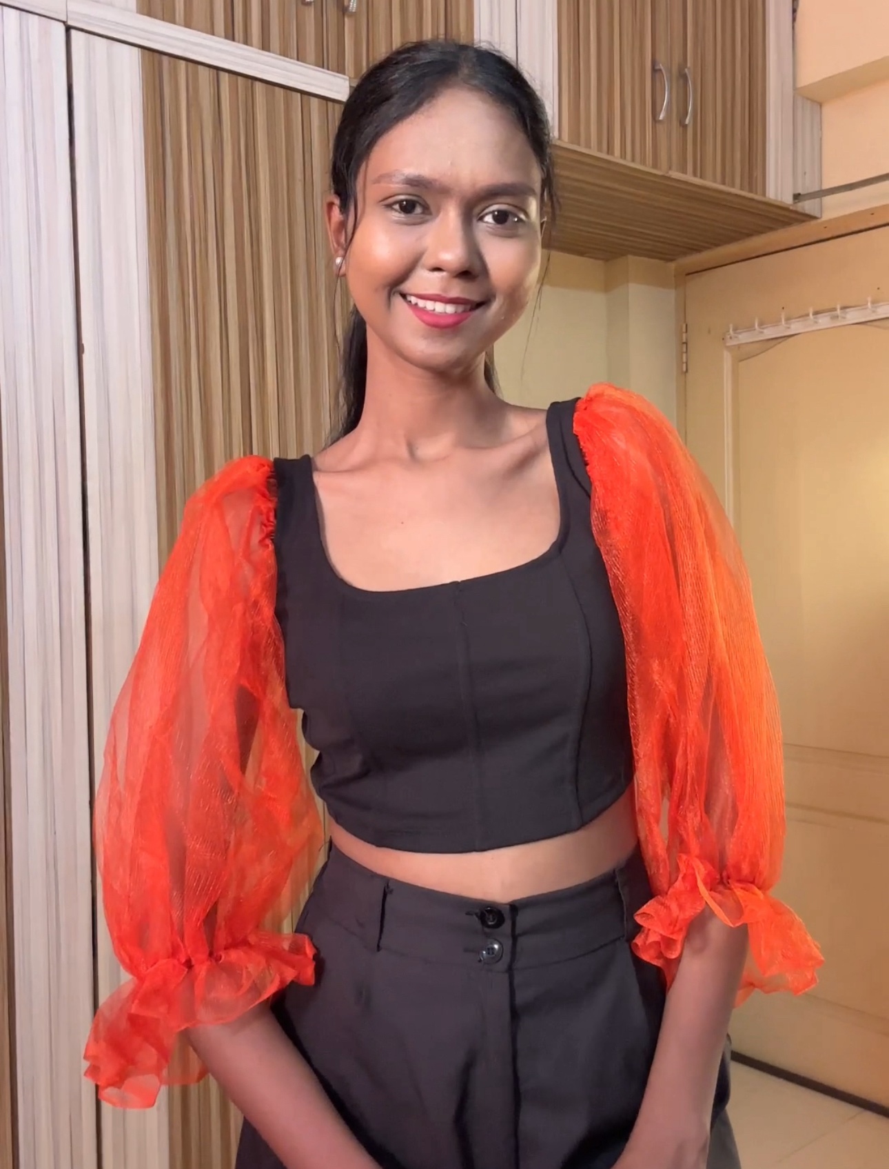 Orange Detachable Net Puff Sleeves