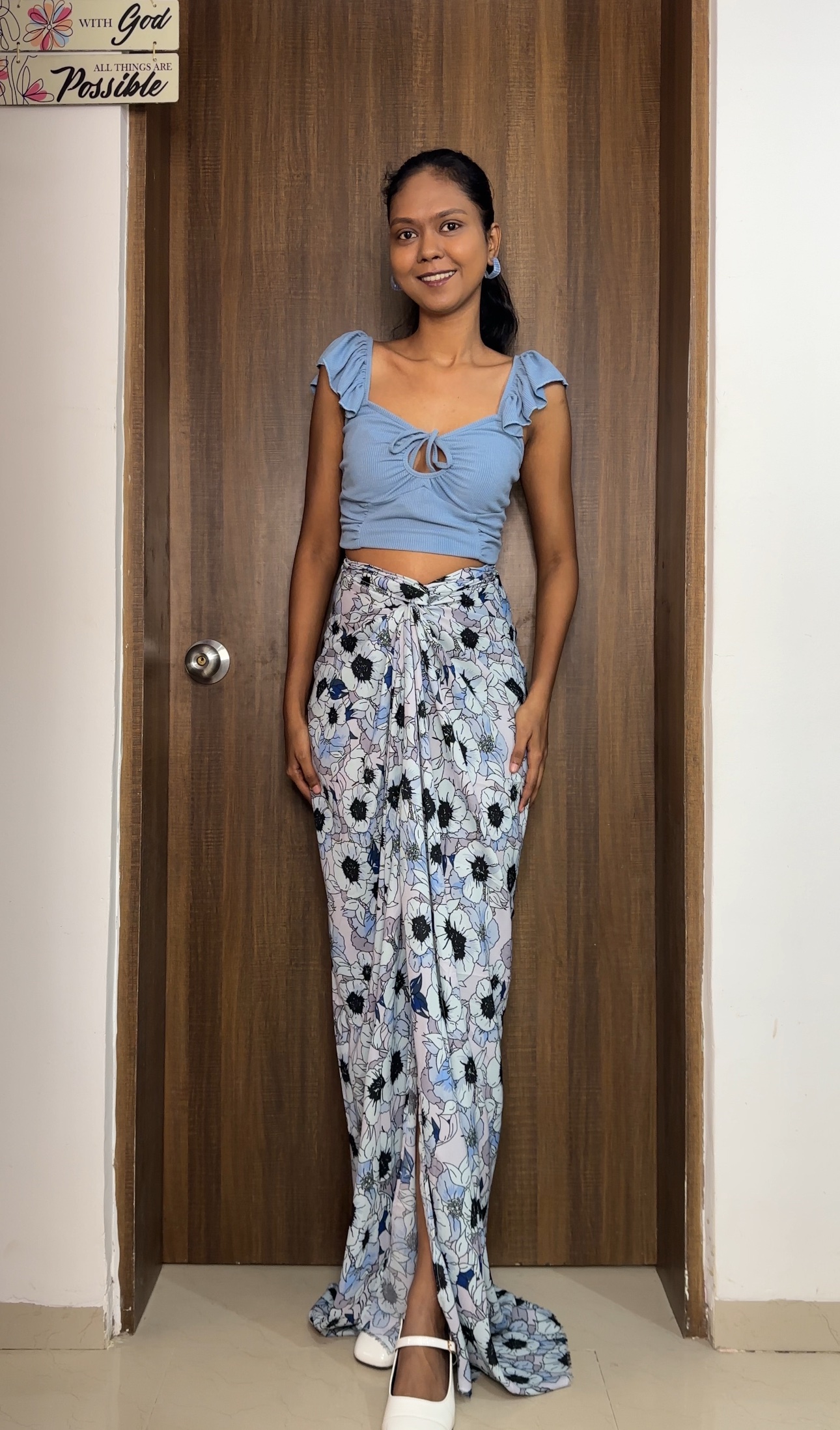 Blue Floral Georgette Long Skirt