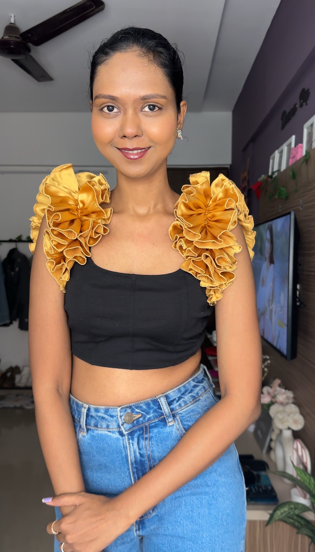 Golden Satin Ruffle Sleeves