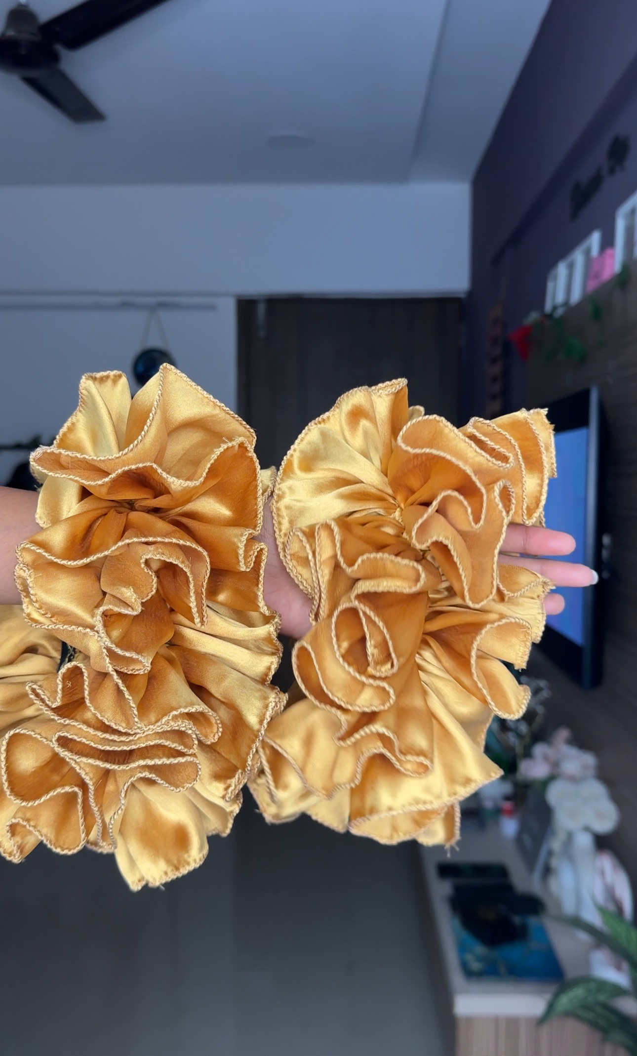 Golden Satin Ruffle Sleeves