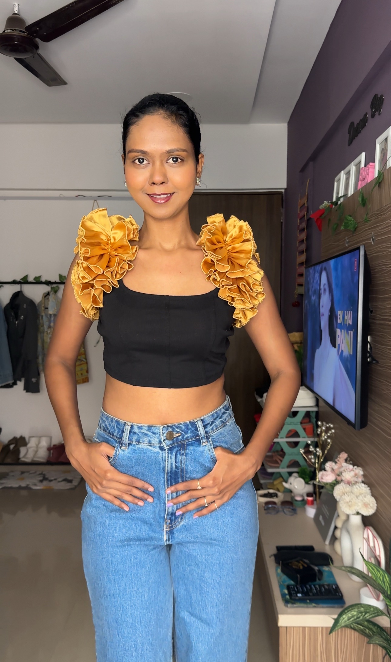 Golden Satin Ruffle Sleeves