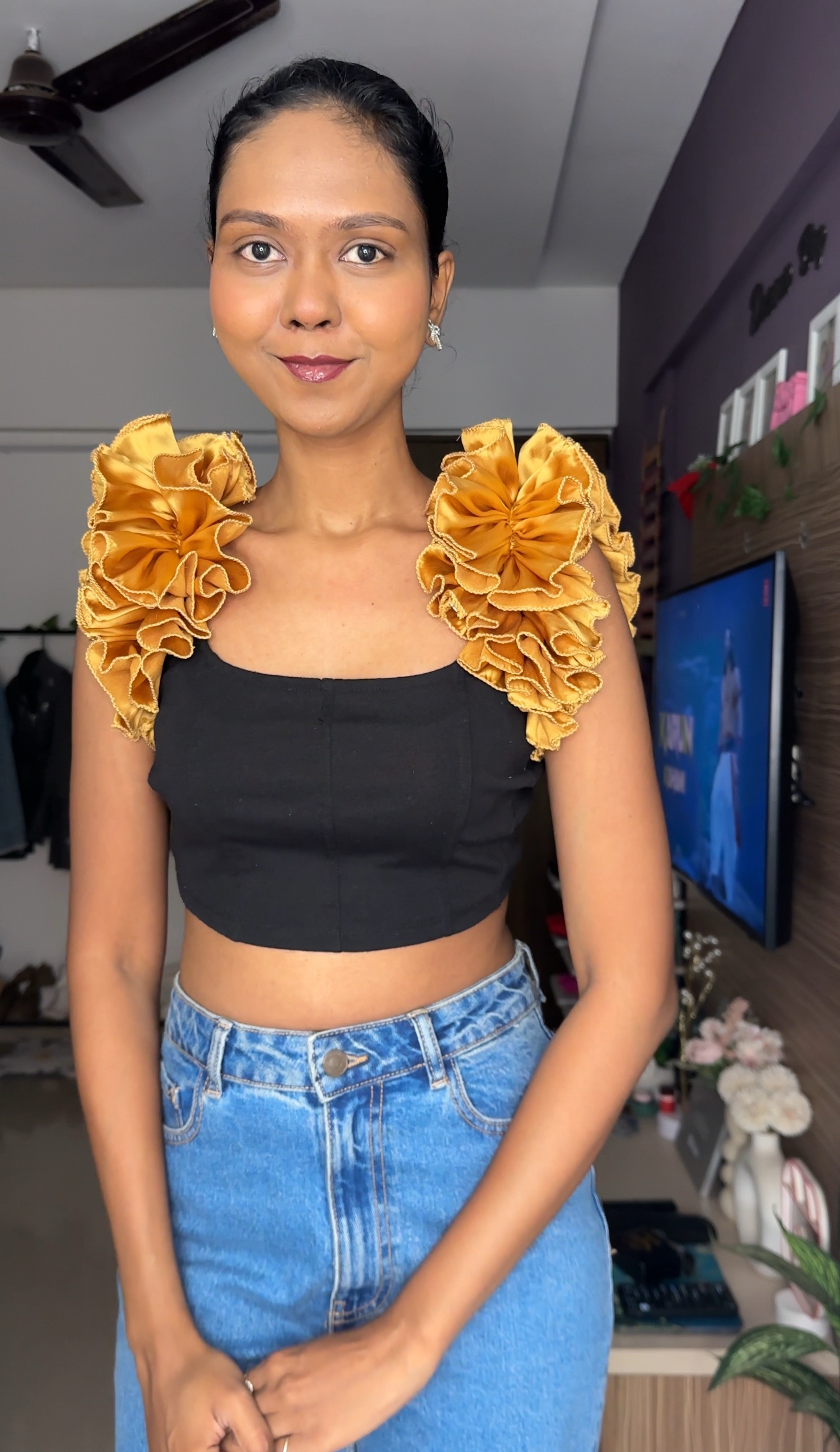Golden Satin Ruffle Sleeves