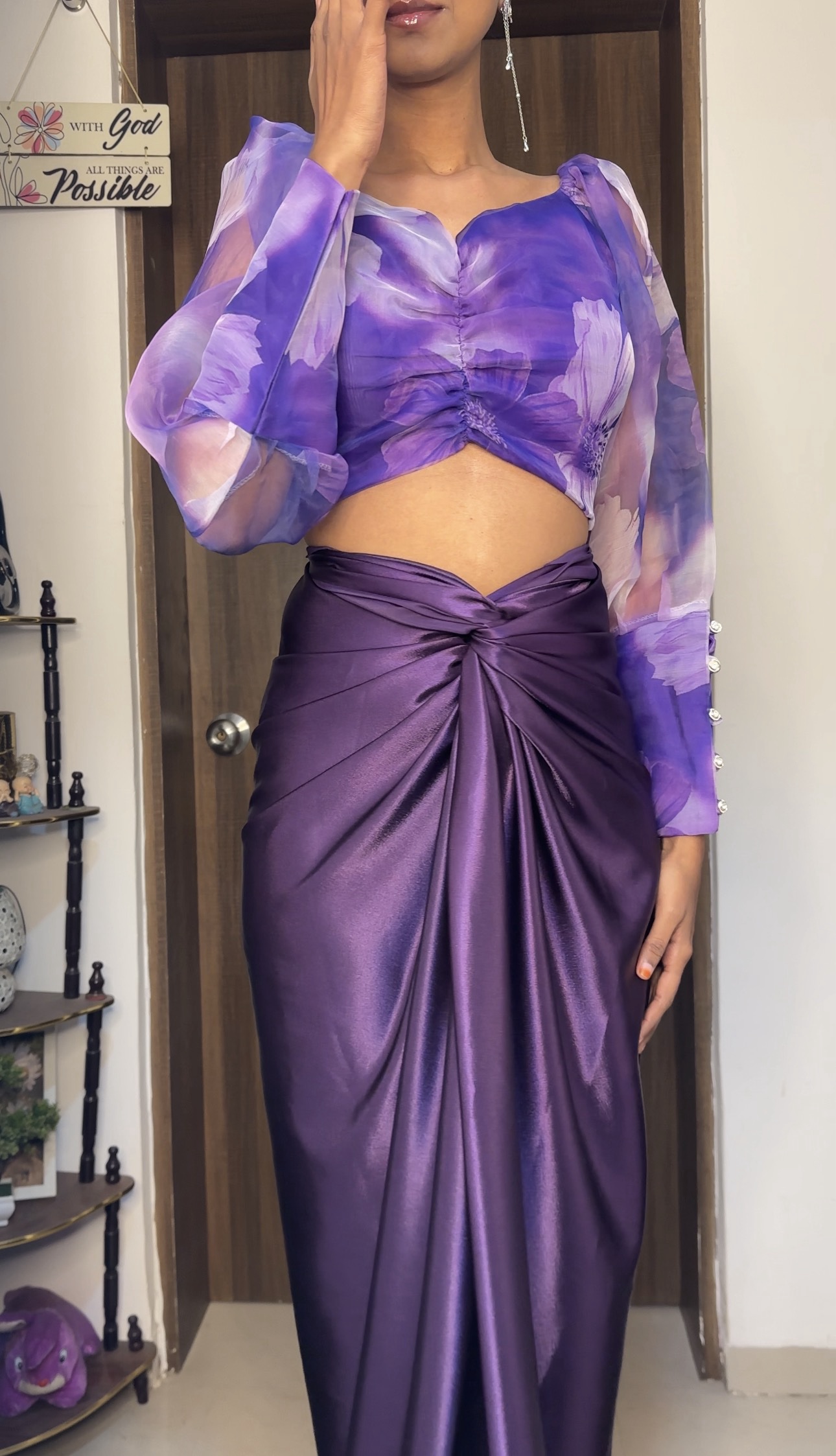 Purple Satin Long Skirt