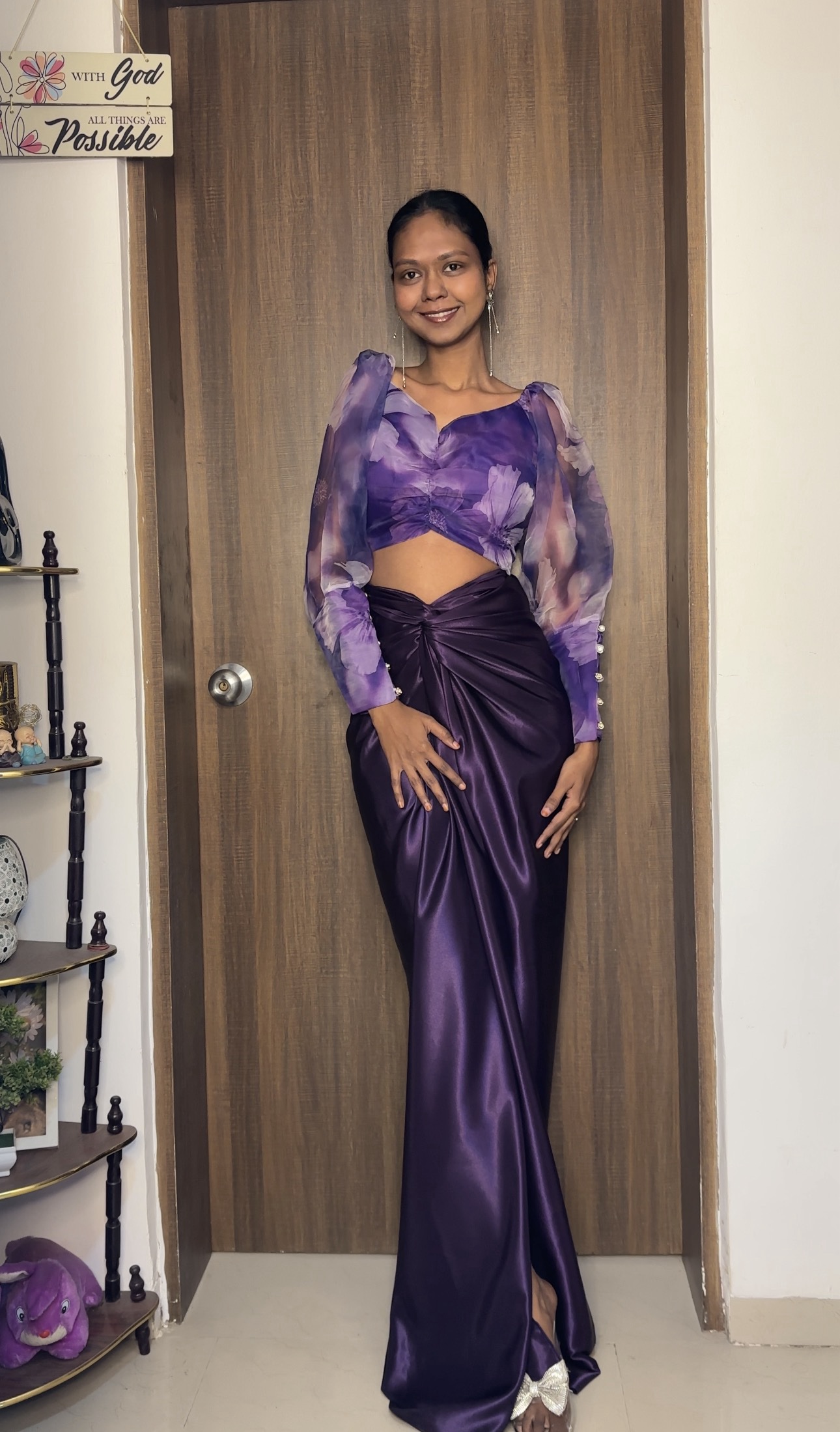 Purple Satin Long Skirt