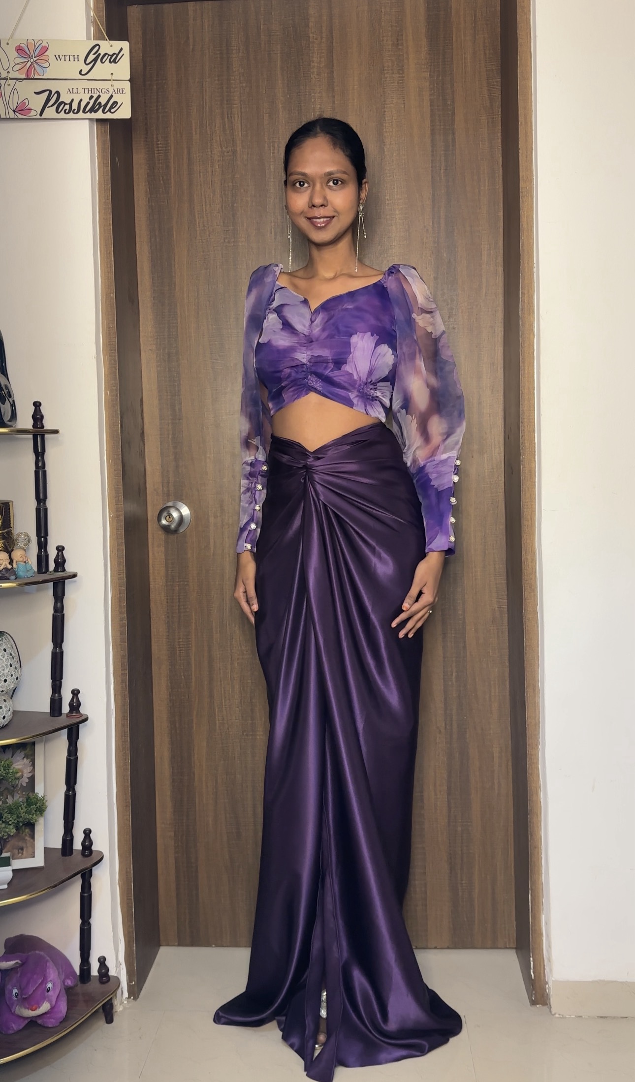 Purple Satin Long Skirt