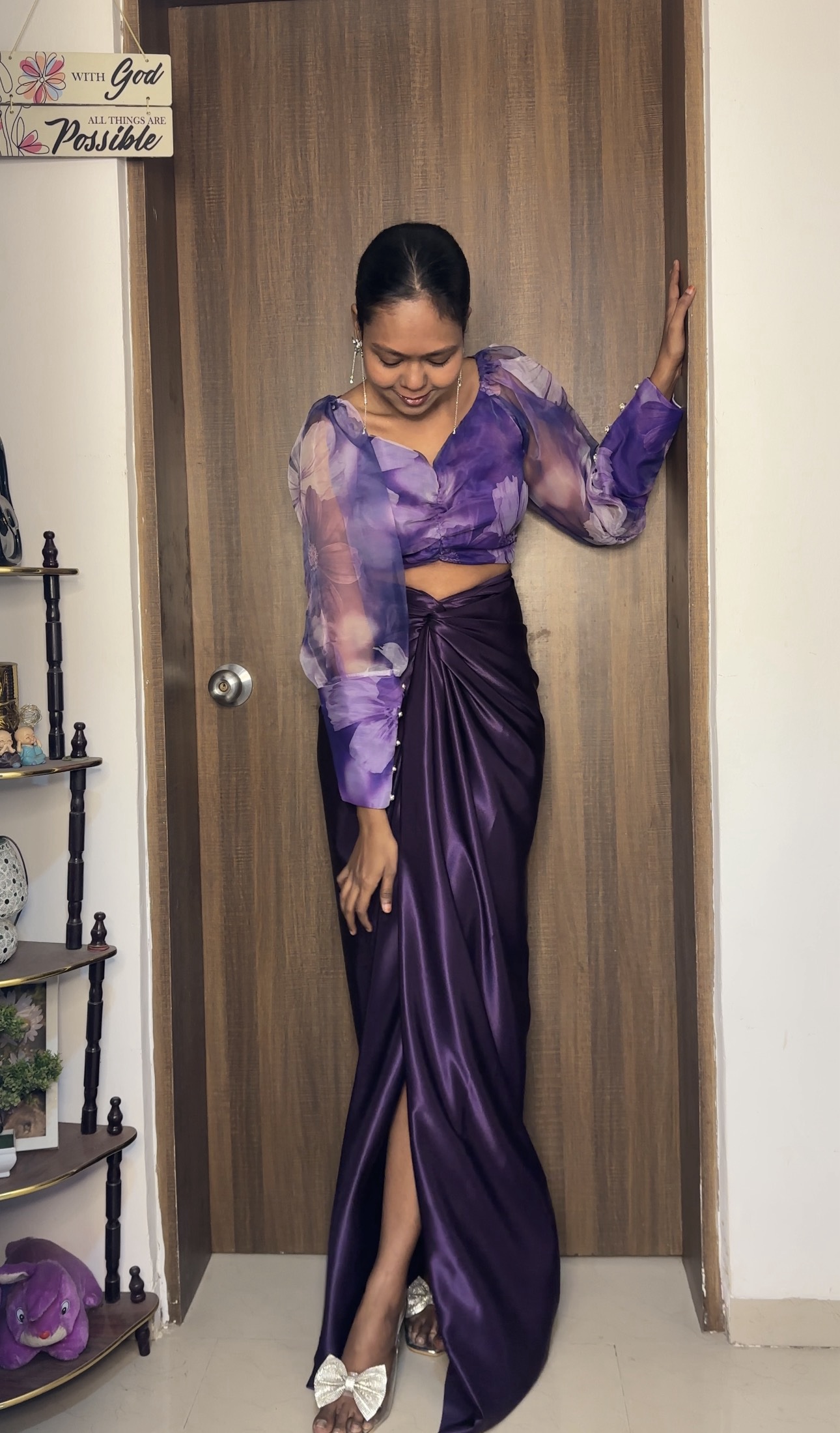 Purple Satin Long Skirt